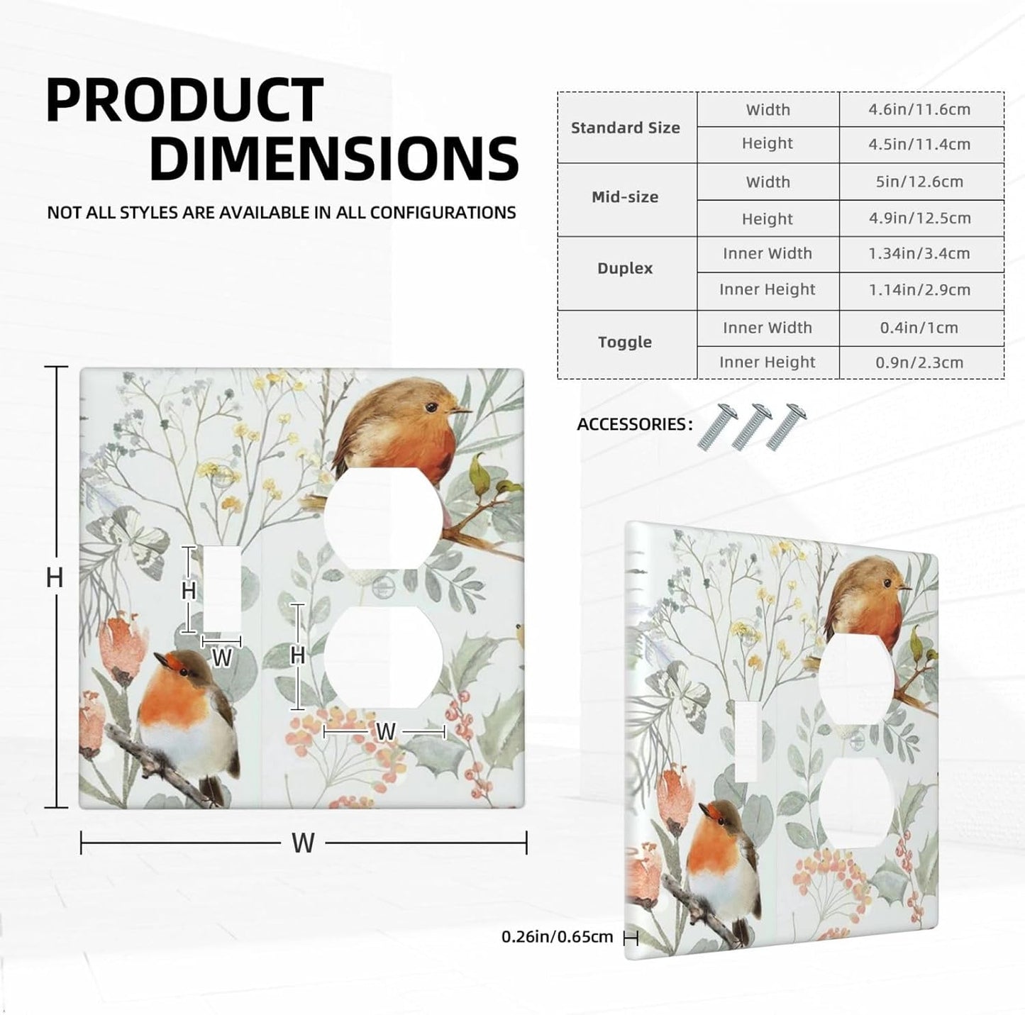 Wallplates Red Floral Berries Colorful Bird Plant 1 Toggle 1 Duplex Switch Plate Electrical Gfci Faceplate Decorative Light Switch Covers For Bed Room Living Room Decor
