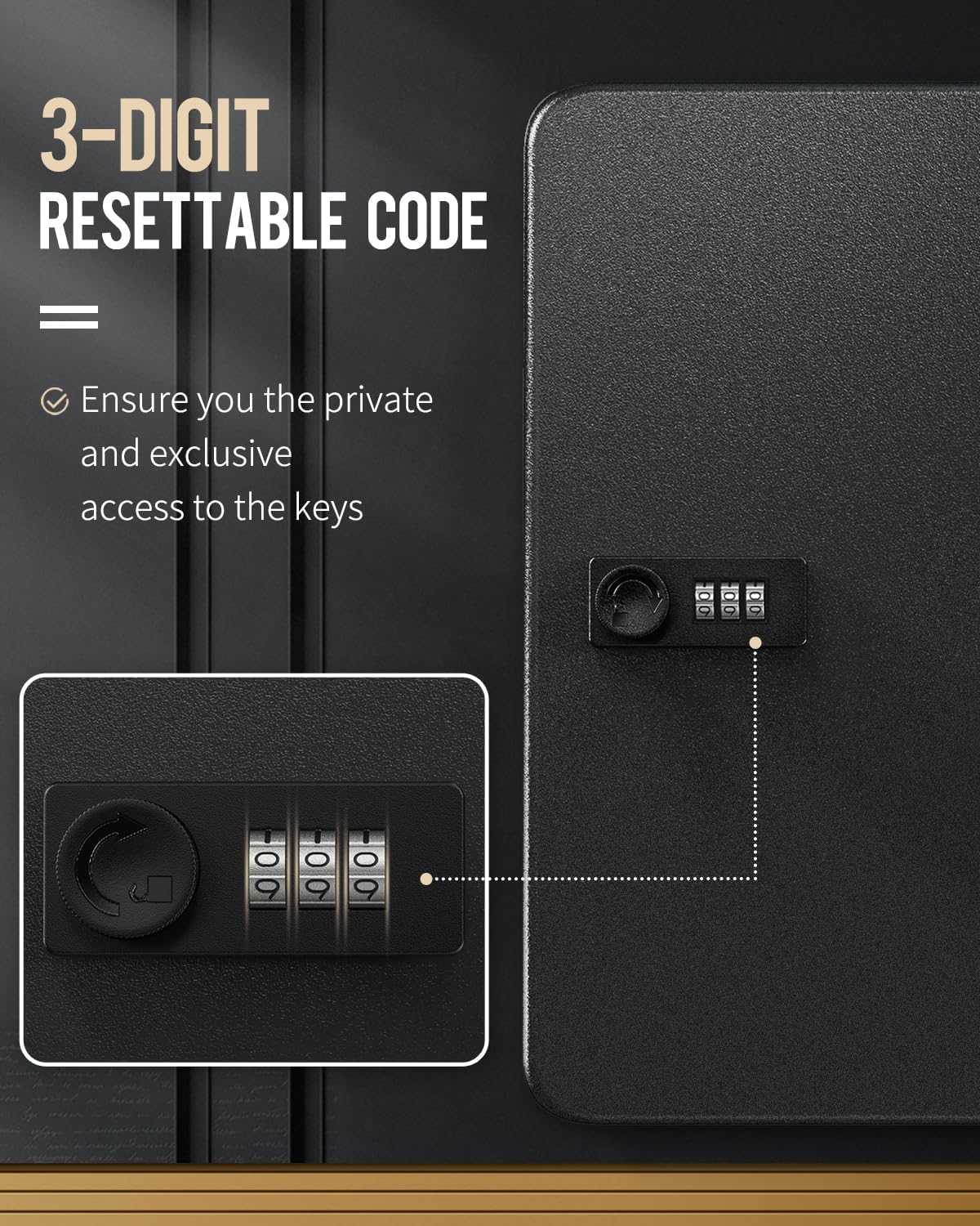 Uniclife 60 Position Key Cabinet with Combination Lock Resettable Black Digital Security Storage Box Steel Key Organizer with Colorful Large Key Tag Labels Stickers and Hooks