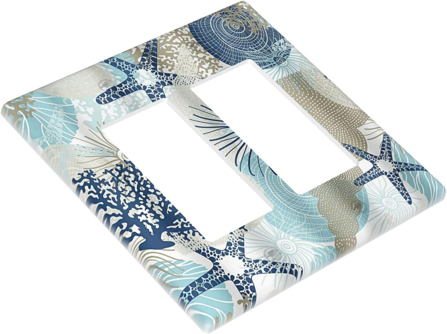 Decorative Outlet Covers Blue Starfish Brown Coral Ocean 2 Gang Light Switch Cover Plate Double Rocker Wall Plates for Electrical Outlets Switch Plate Covers for Girlroom Home Decor