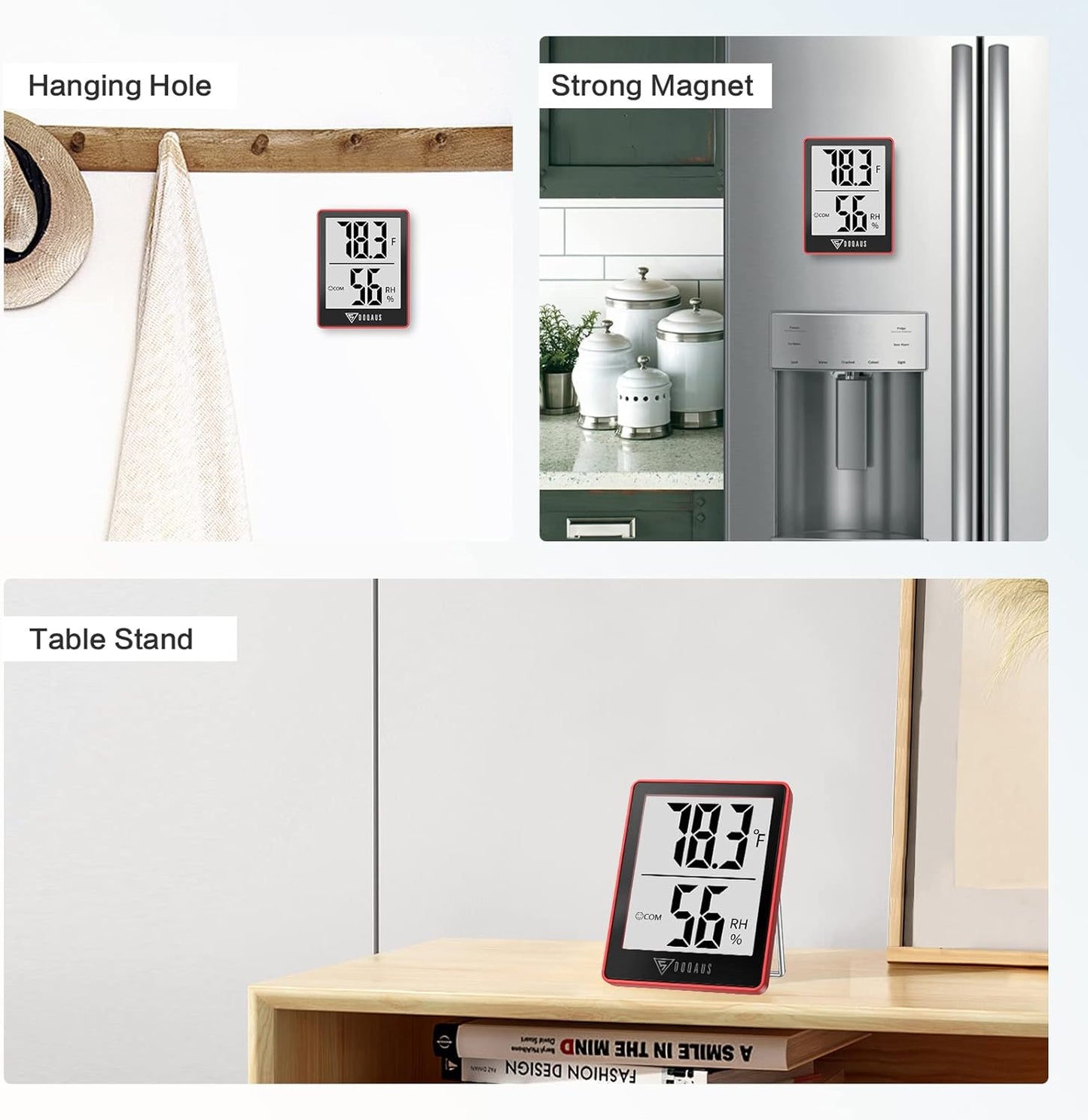 DOQAUS Digital Hygrometer Indoor Thermometer Humidity Gauge Room Thermometer with 5s Fast Refresh Accurate Temperature Humidity Monitor for Home, Bedroom, Baby Room, Office, Greenhouse, Cellar, Red