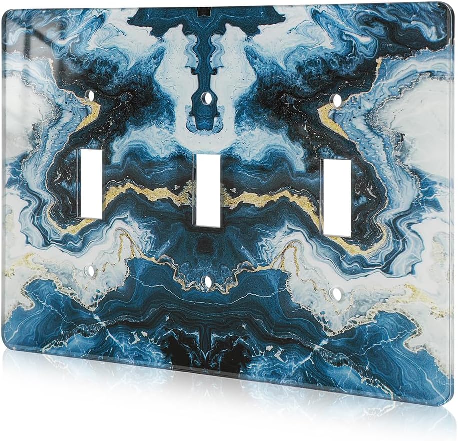 Luxurious Blue and Gold Marble Wall Plate Acrylic Light Switch Cover Decorative Wall Plate Outlet Covers Light Switch Plate Cover 3 Gang Switch Plate