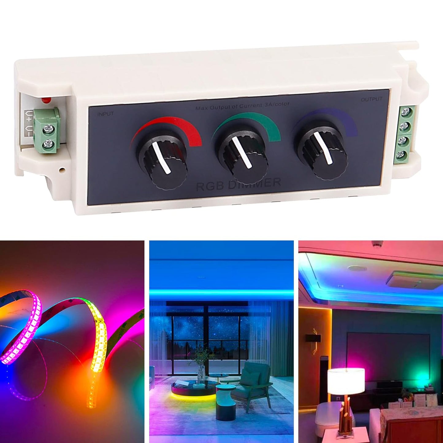 MEIRIYFA RGB LED Light Dimmer Knob Controller Switch,DC12-24V 3‑Channel Brightness Adjust Intelligently for Multi-Color LED Light Strip