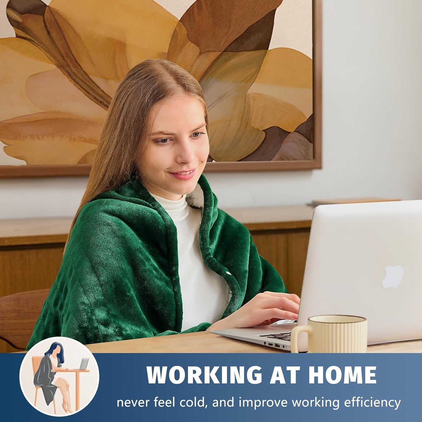 BOMOVA Heated Electric Blanket Twin Size - 62" x 84" Heating Blanket with 10 Heating Levels & 8 Hours Auto Off, Warm Flannel Blanket, Christmas Birthday Gifts for Women