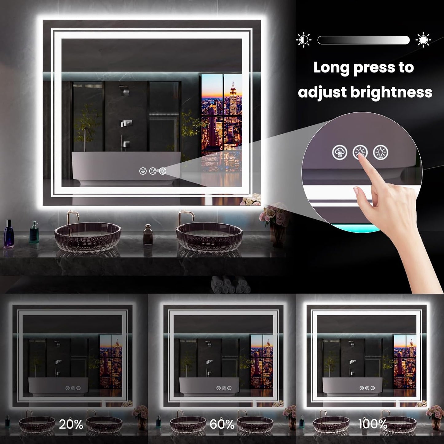 LED Mirror for Bathroom, 77"X36" with 8 RGB Backlit +3 Front Lit (Adjustable Individually), Anti-Fog, Large Lighted Bathroom Vanity Mirror for Wall,Shatterproof,Memory Function,Tempered Glass