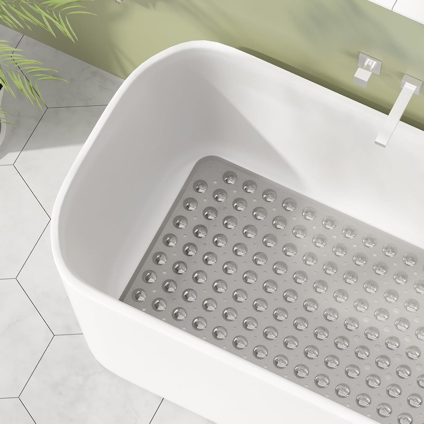AmazerBath Shower Mat Non Slip 40 x 16 Inches, Shower Stall Mats with Suction Cups and Drain Holes, Non Slip Bath Mat for Tub for Elderly & Kids, Clear Gray