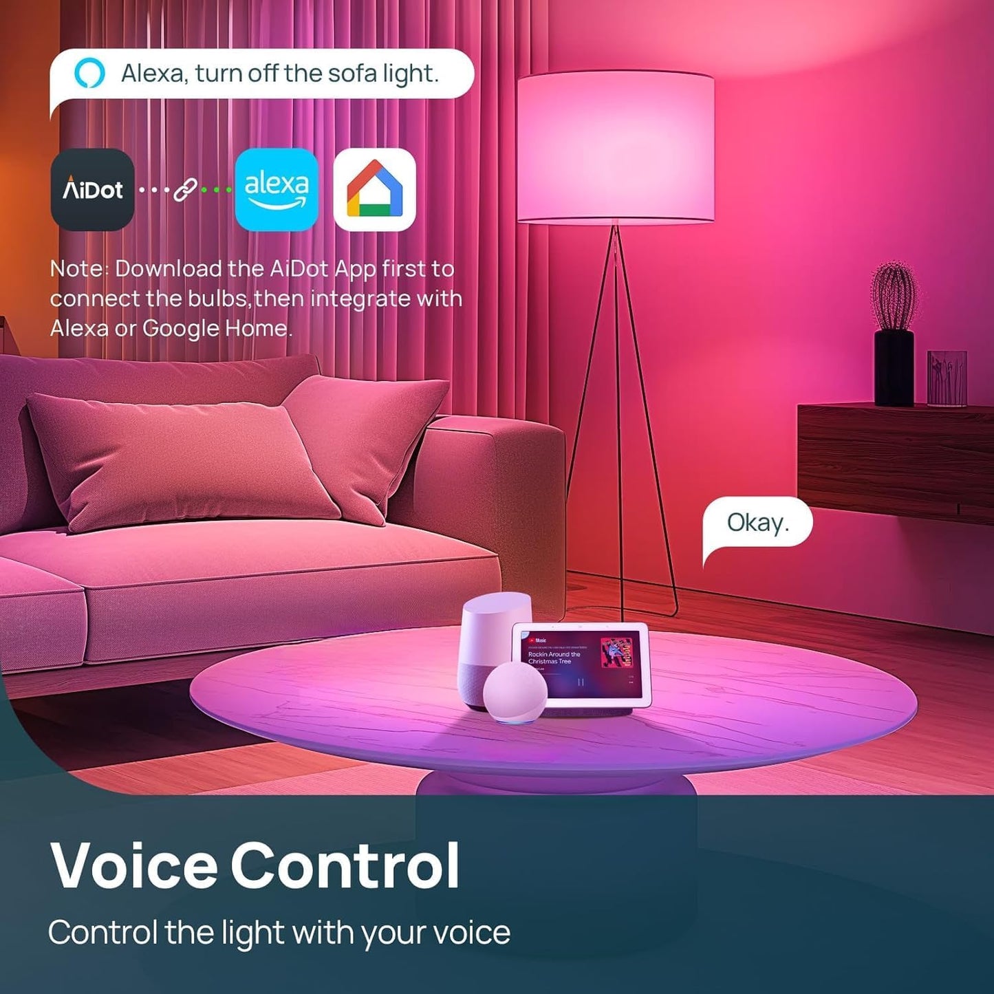 Linkind Smart Light Bulbs with Remote Control, Smart Bulb That Work with Alexa & Google Home, 16 Million Color Changing Light Bulbs 60W, A19 E26 2.4Ghz WiFi Light Dimmable,1800K-6500K,800lm 4 Pack