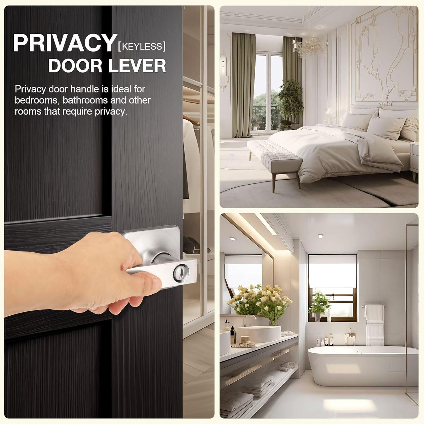 GOBEKOR 4 Pack Privacy Door Levers - Brushed Nickel Interior Door Handles with Locks