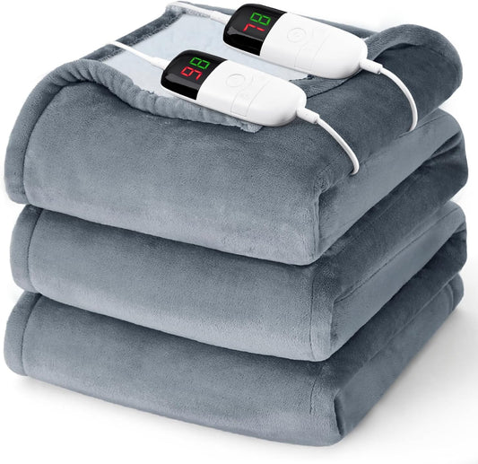 Heated Electric Blanket Queen Size - 84" x 90" Heating Blanket with Dual Control, 10 Heating Levels & 8 Hours Auto Off, Soft Warm Flannel Blanket, Christmas Birthday Gifts for Senior Grandma