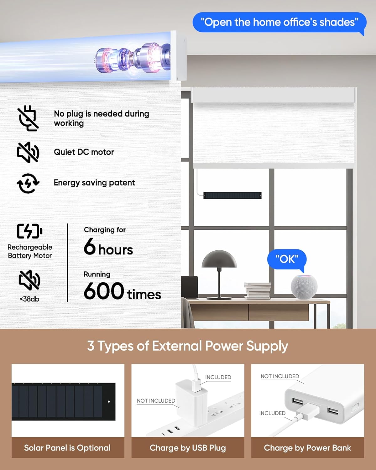 Kincmo Motorized Blinds with Remote,100% Blackout Motorized Roller Shades Work with Apple Homekit,Alexa,Google, Custom Electric Blinds with App,Voice Control (Serene White)