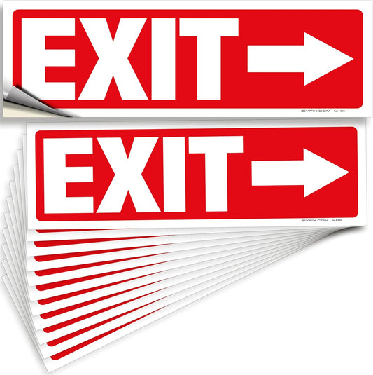 iSYFIX Exit Signs Stickers 12 Pack 12x4 Inch - Laminated Premium Vinyl Directional Right Arrow Signs for Buildings, Office, Workplace, Stores, Schools, Theaters, Parking, Restaurants, Factories