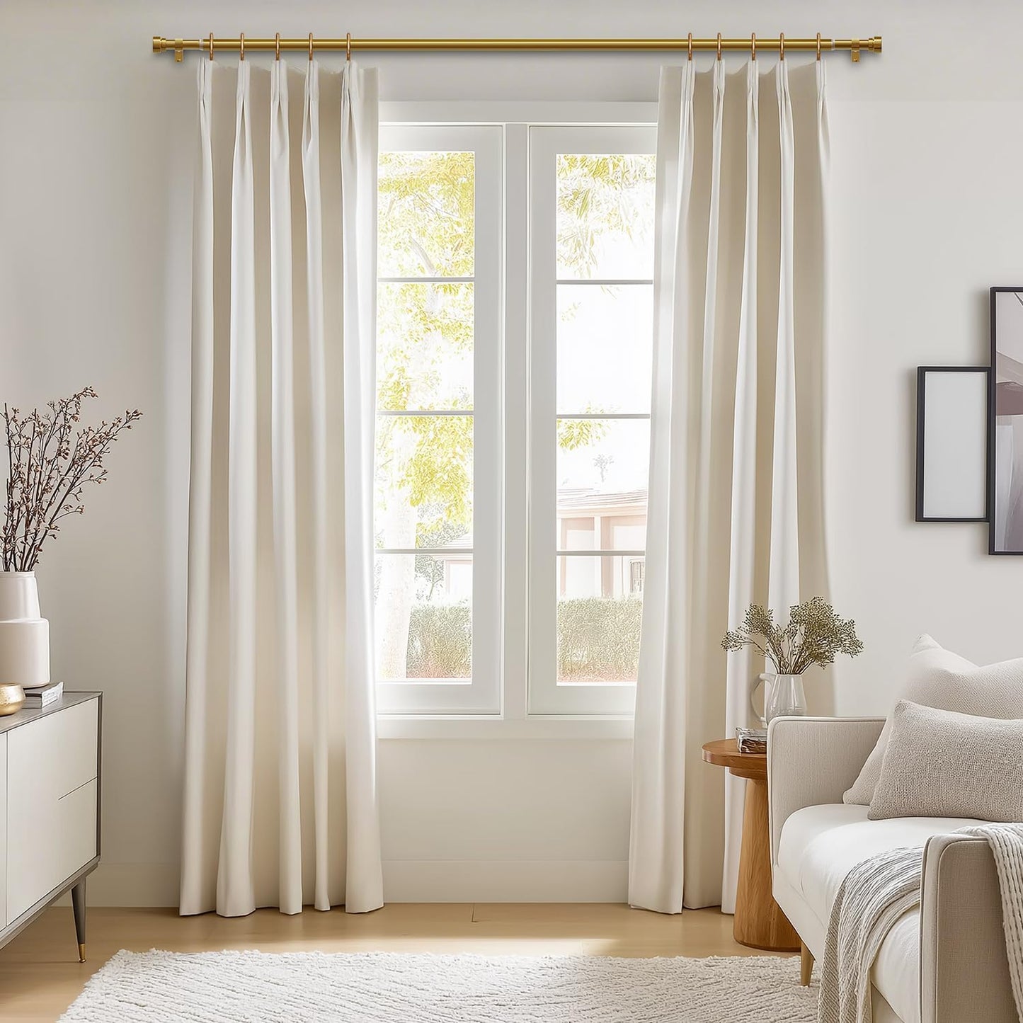Oneach 2-Pack Heavy Duty Curtain Rods for Windows 48 to 84 Inch, 1 Inch Pole Adjustable Curtain Rod Set with Easy Installation and Modern Design (Brass Gold, 16 to 88 Inch)