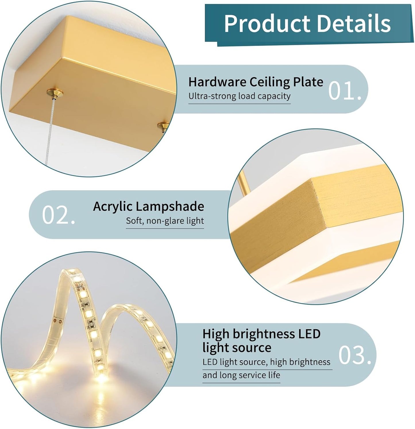 Modern Ceiling Pendant Light, LED Chandelier with Remote Control Dimmable 3 Color Mode & Brightness, Anti-Flicker Pendant Lights Kitchen Island Light Fixture for Dining Room Living Room