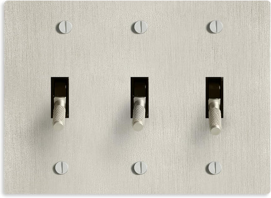 Select 15A 120V AC 3-Gang Toggle Switch, Vintage Satin Nickel Plated Single Pole 3 Way Compatible Wall Mount Toggle Switch, Included Faceplate & Switch Module, UL Listed