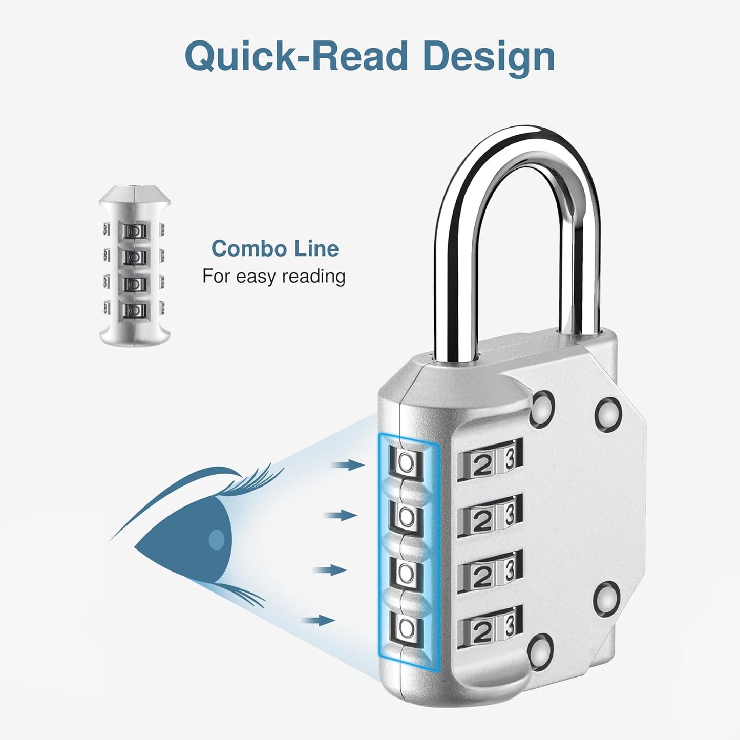 Puroma 4 Pack Combination Lock for Locker 4 Digit Outdoor Waterproof Padlock for School, Gym, Sports, Fence, Toolbox, Gate, Case, Outdoor, Hasp Storage, Cabinets (Silver)