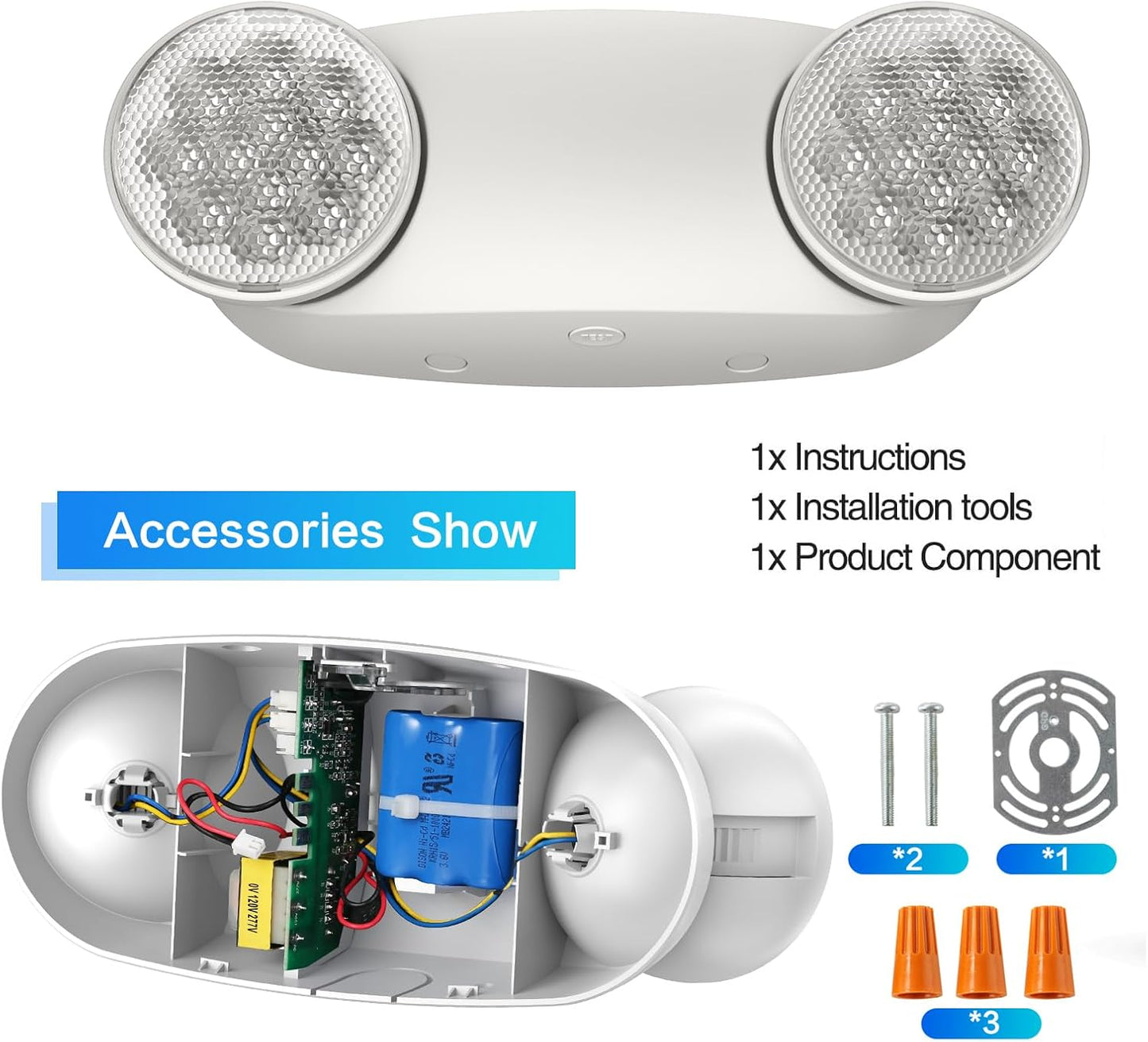 4 Pack White LED Emergency Lights with Battery Backup, Two Head Adjustable Emergency Lighting Fixtures-Fireproof Materials-Emergency Lighting Fixture/Emergency Light Home