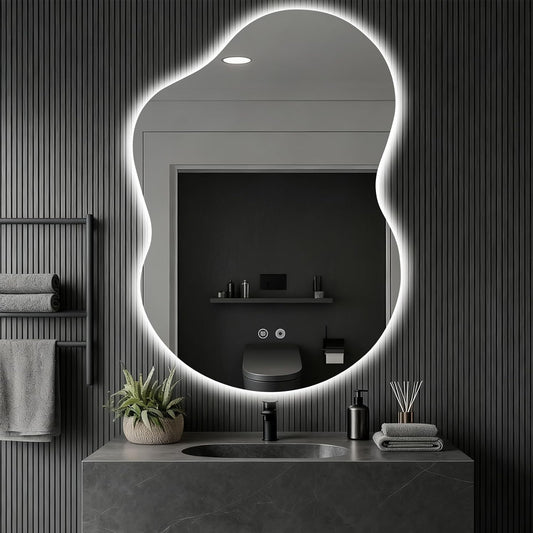 Asymmetrical Lighted Mirror for Bathroom,Modern LED Vanity Mirror with Backlit,Fog-Free,Tri-Color Dimmable Lighting with Memory Function,Hardwire Ready [Horizontal/Vertical] 40" H x 30" W