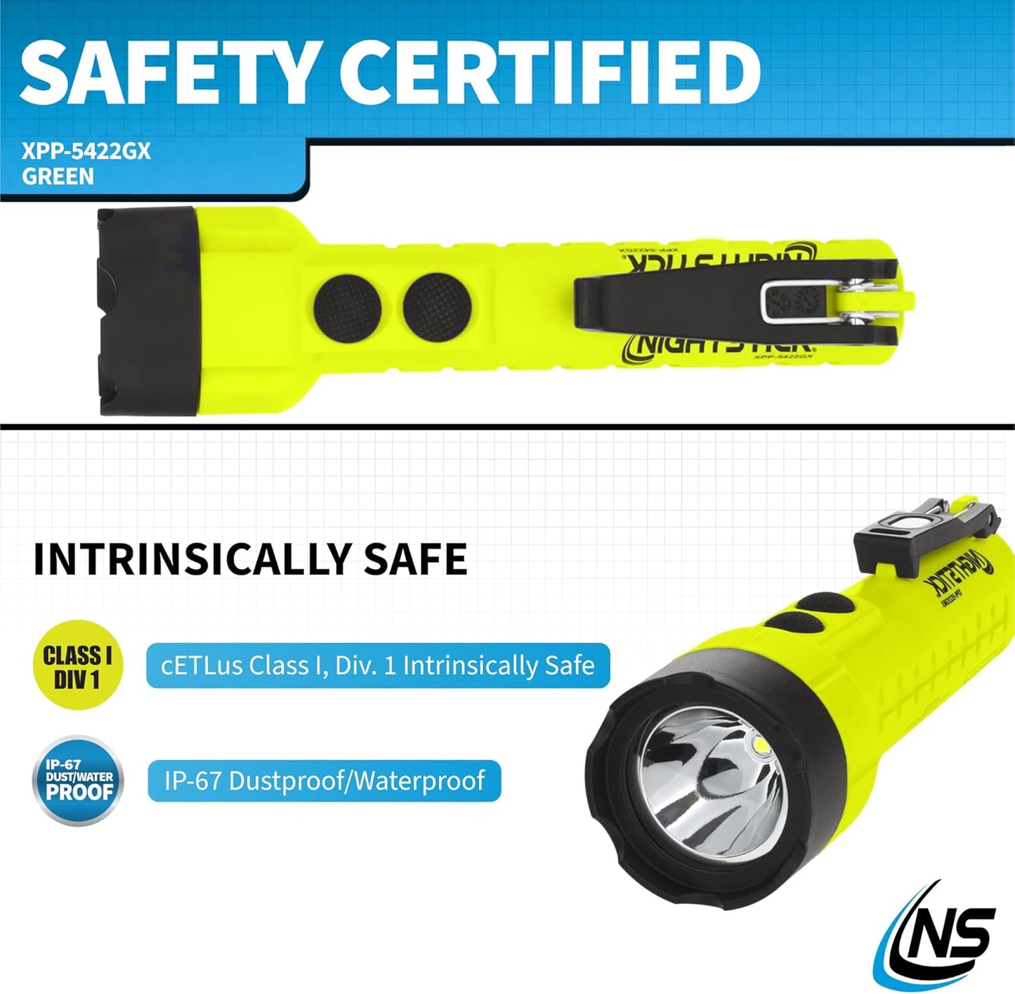 Nightstick XPP-5422GX Intrinsically Safe Dual-Light Flashlight, Green/Black