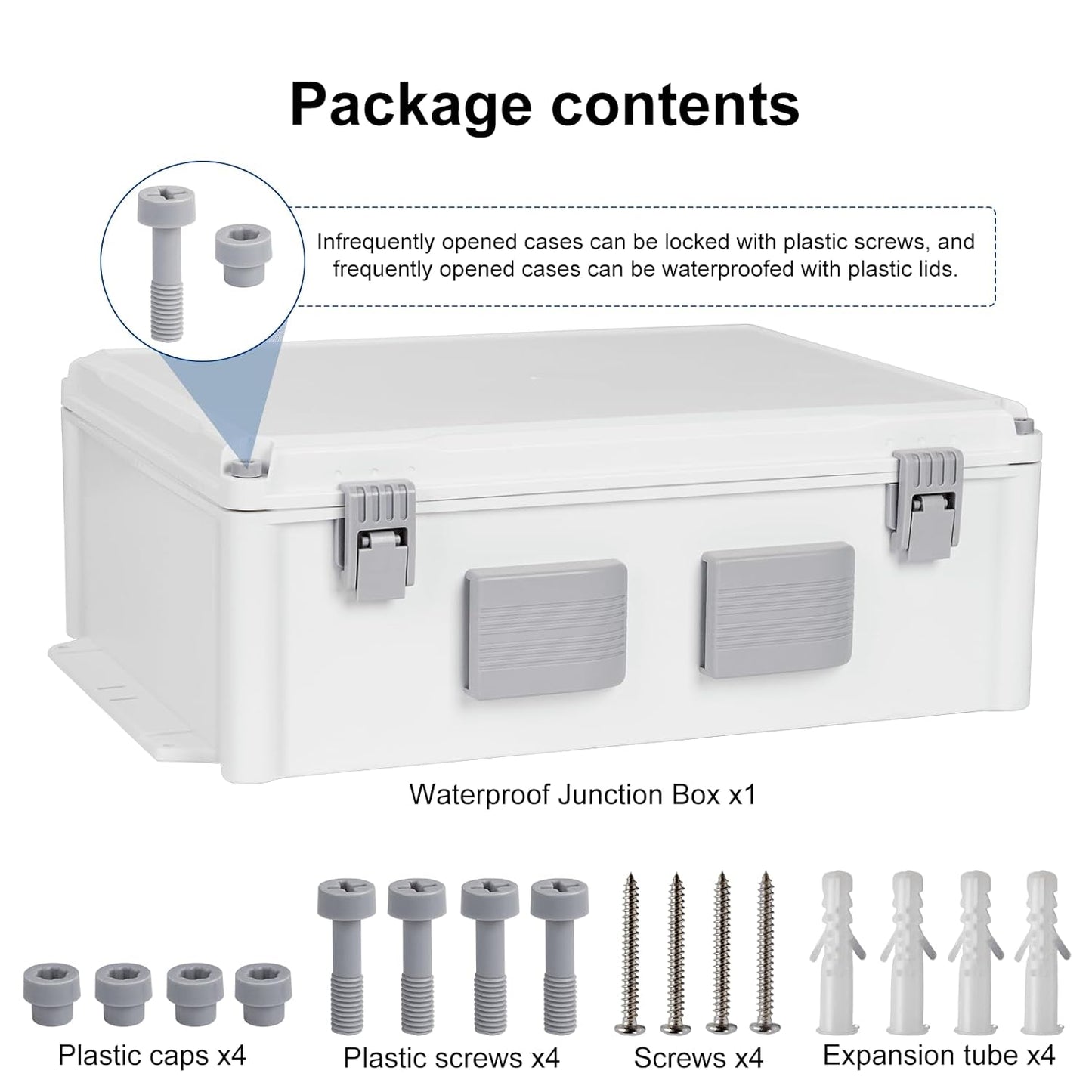 Outdoor Electrical Junction Box, ABS Water Resistant Enclosure with Internal Mounting Panel & Hinged Cover (16.5" H x 12.6" L x 6.1" W)