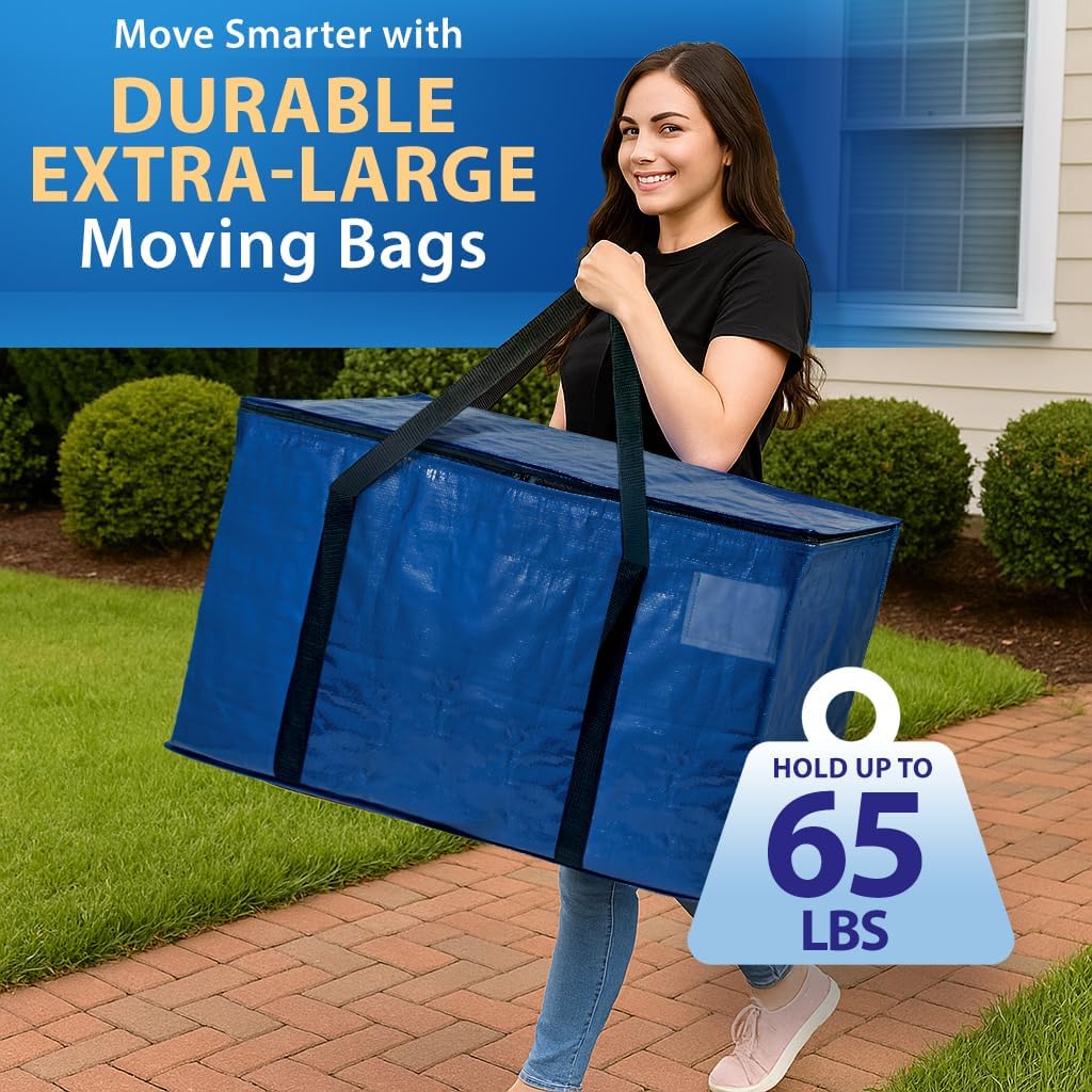ClearSpace Heavy Duty Moving Bags or Storage Bag – Large Moving Boxes with Backpack Straps, Zippers & Handles – Perfect for Moving, College Dorm, Traveling, Camping, Christmas Decorations, 2 Pack