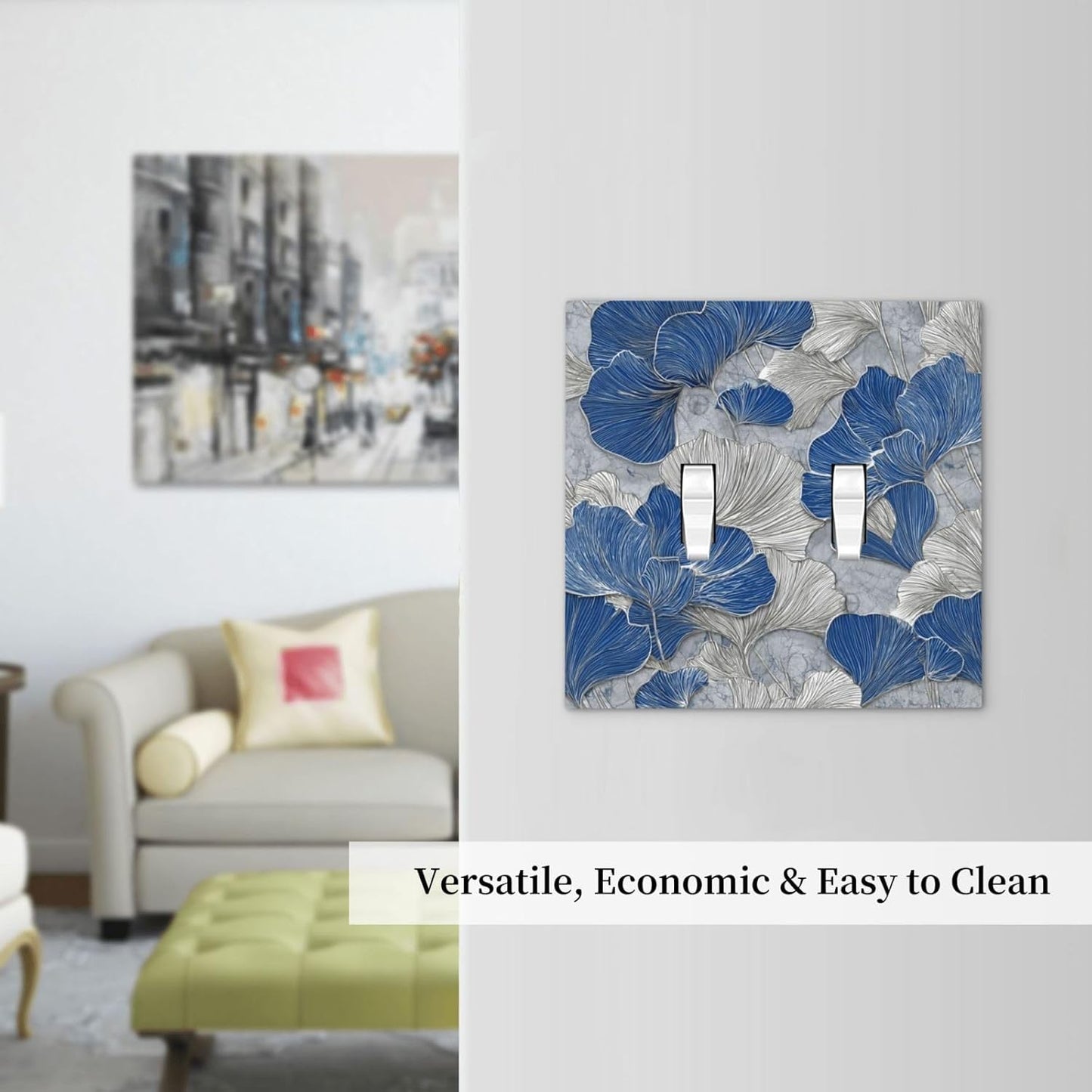 Abstract Blue Marble Plant Leaves 2 Gang Double Toggle Decorative Light Switch Covers Electrical Faceplate Switch Plates for Bathroom Kitchen Home