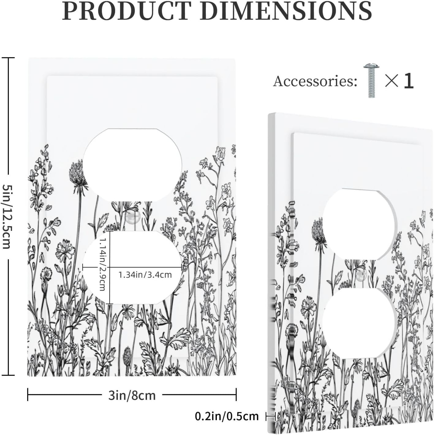 Outlet Covers Floral Wildflower Rustic Plant Leaves 1 Gang Duplex Light Switch Cover Decorative Switch Plates Electrical Receptacle Faceplate Wall Plate For Farmhouse Cabin Decor