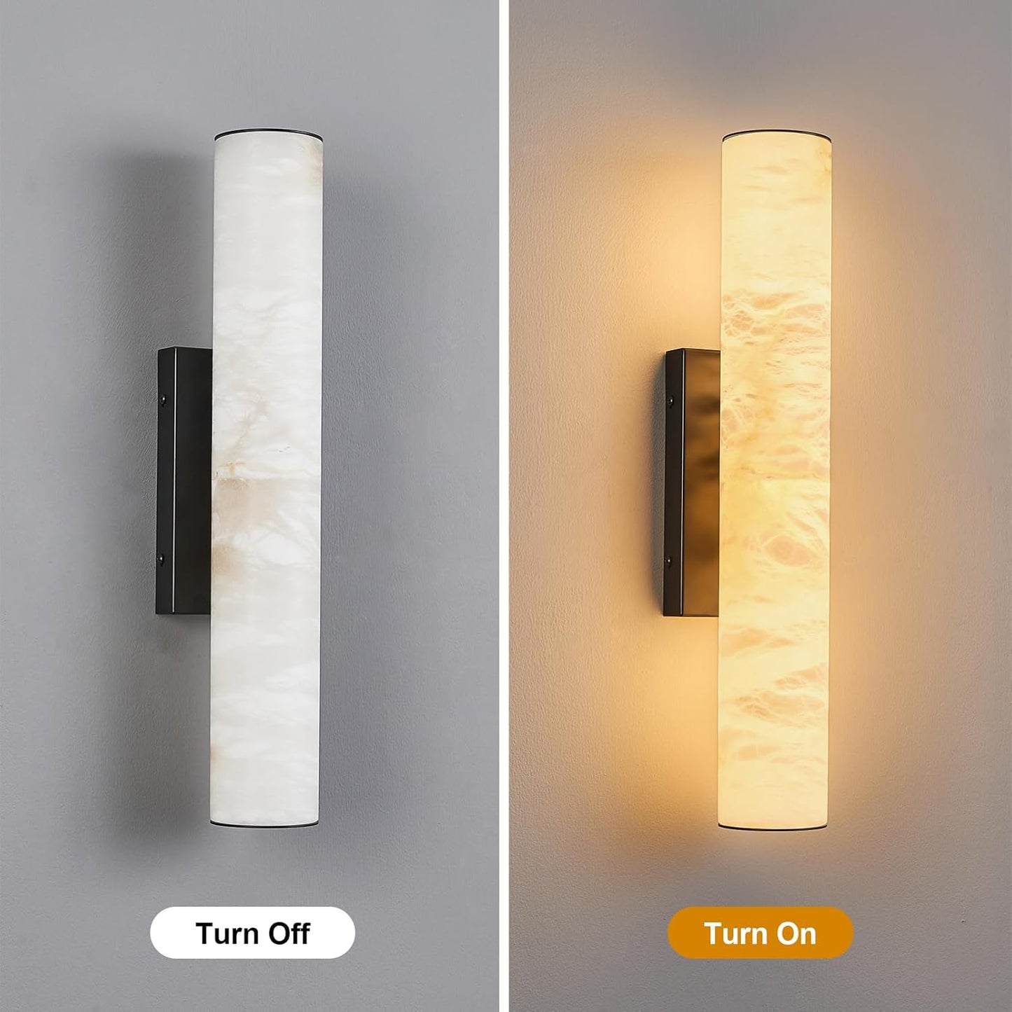 LMQNINE Natural Alabaster Wall Sconces Set of Two Spanish Marble Wall Light Cylinder Modern Black LED Sconce for Living Room Bedroom Bathroo Stairs（S-2Pack）
