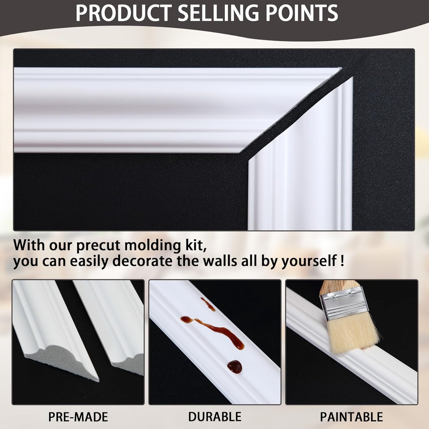 3-Frame 20" x 20" Premade Accent Wall Molding Kit, Ready-to-Assemble Wainscoting Panels, Pre-Cut Chair Rail Moulding Trim Picture Frame for Home Décor