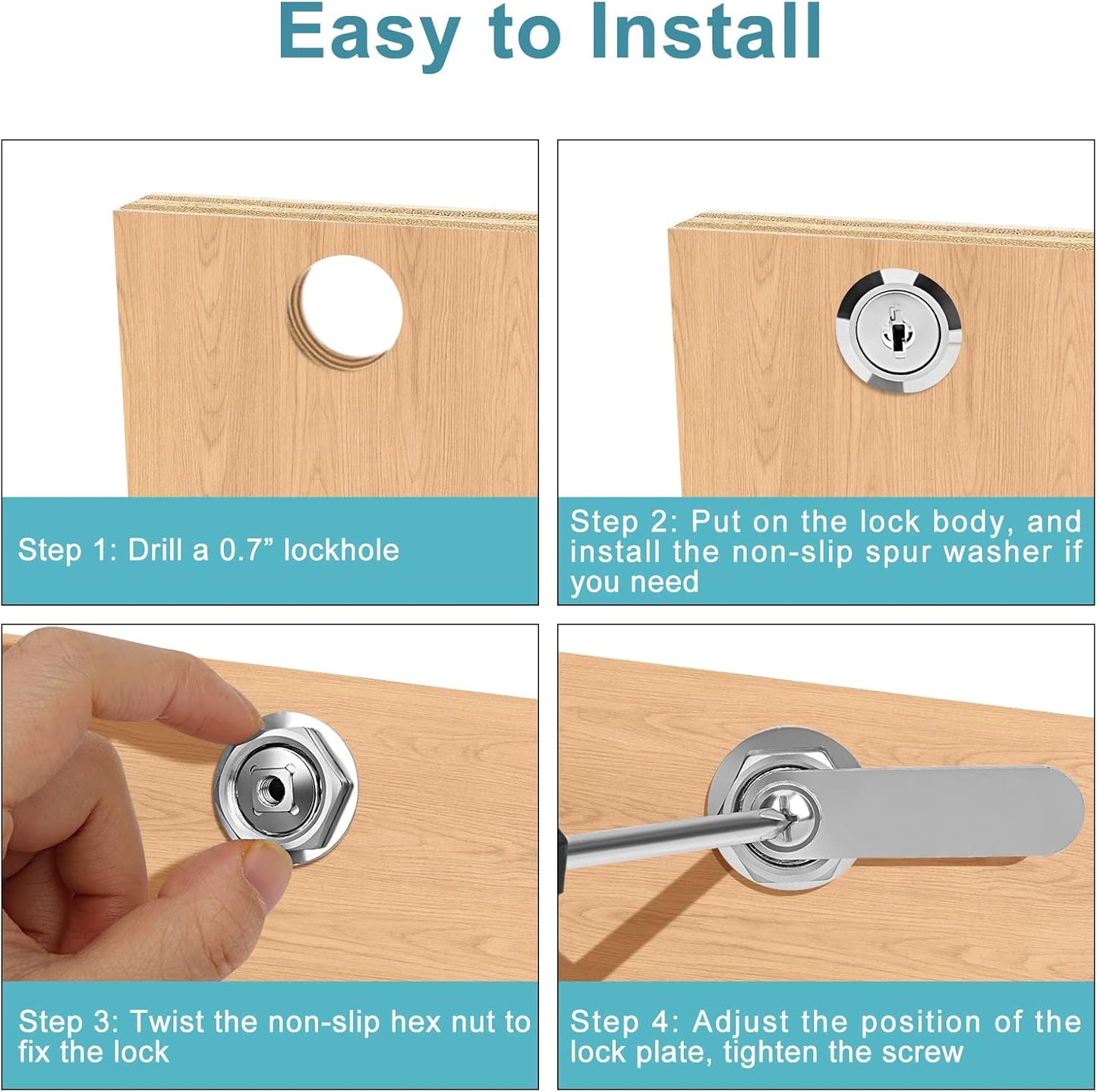 Cam Locks Cabinet Locks Keyed Alike, 1-3/8'' (Length) Cylinder Fits on 1-1/8'' Max Panel Thickness, Secure Files Drawers RV Storage Locks Replacement Set, Zinc Alloy (1-3/8 Inch 2Pcs)