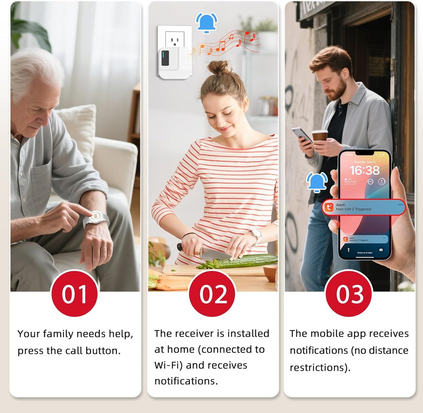 CallToU Wi-Fi Wireless Caregiver Pager Call Button for Elderly at Home , APP Emergency Alert for Seniors, Patients, and The Disabled (TY01WH-06W 3-1)