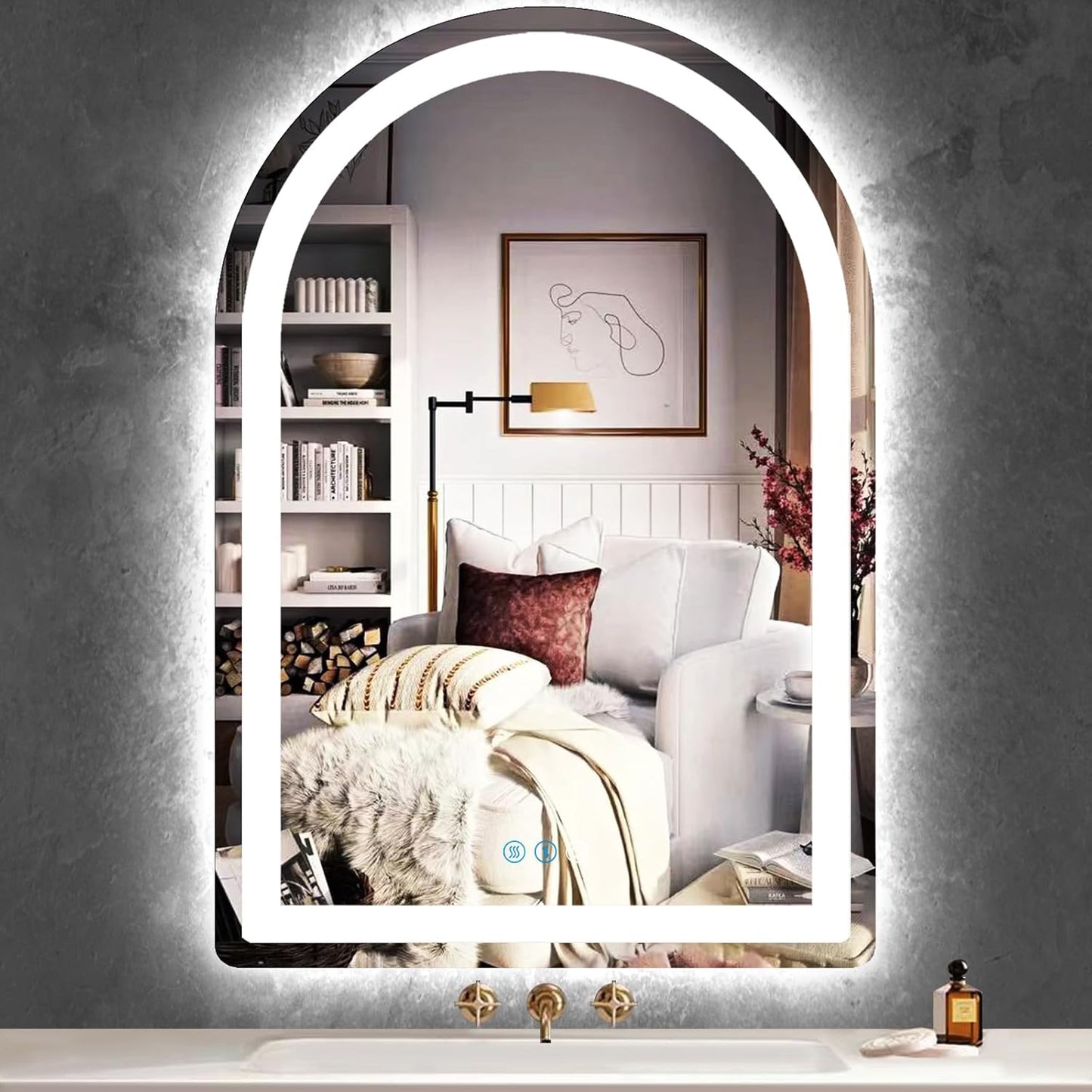 THEKLA 28 x 38 Inch LED Arched Bathroom Mirror with Lights Arch LED Mirror for Bathroom Wall Arched Lighted Mirror AntiFog Dimmable 3 Color 38 Smart LED Light up Table Vanity Arch Mirror with Light