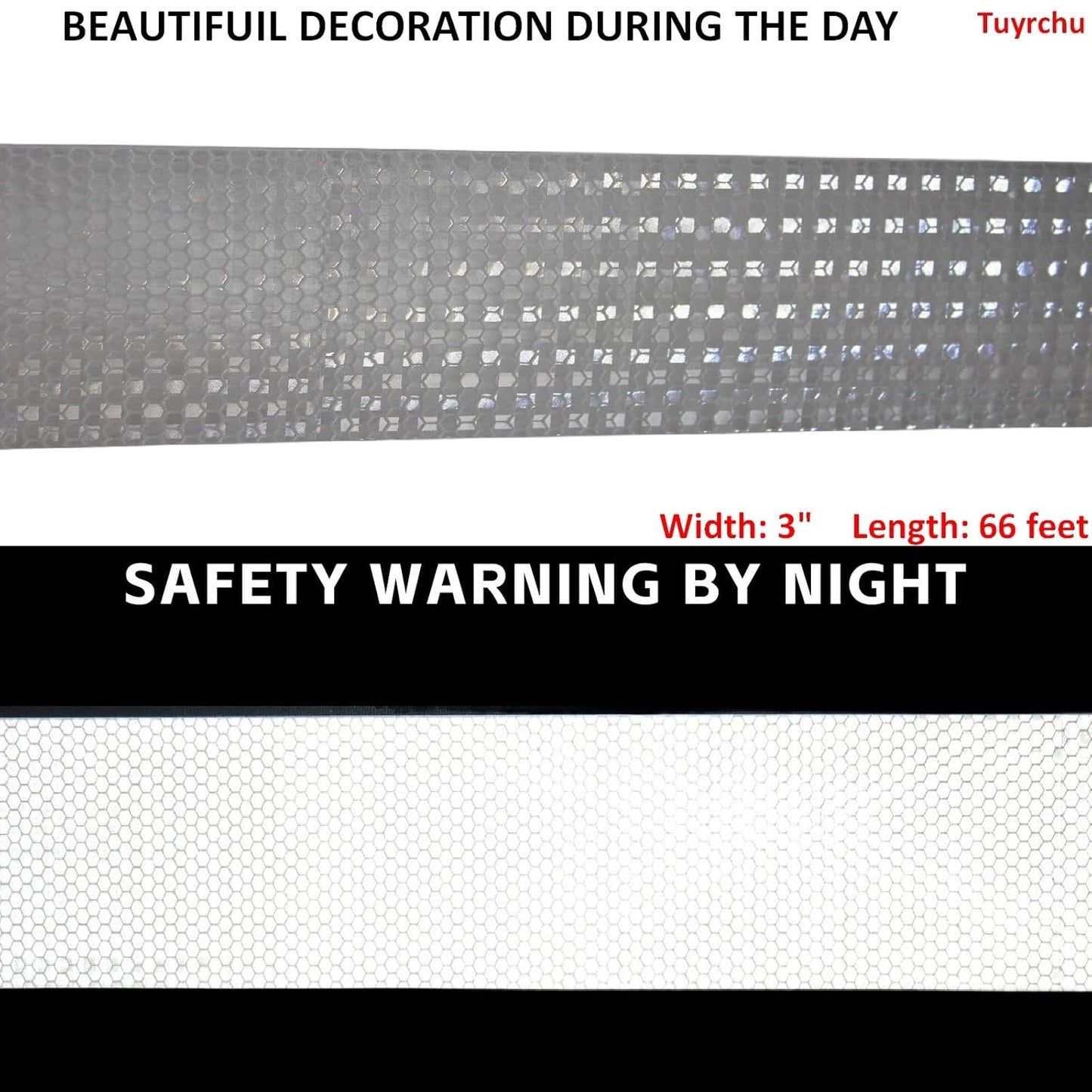 Reflective Tape White 3 inch, Outdoor Waterproof High Visibility Warning Industrial Marking Tape, Safety Stickers (68 feet)
