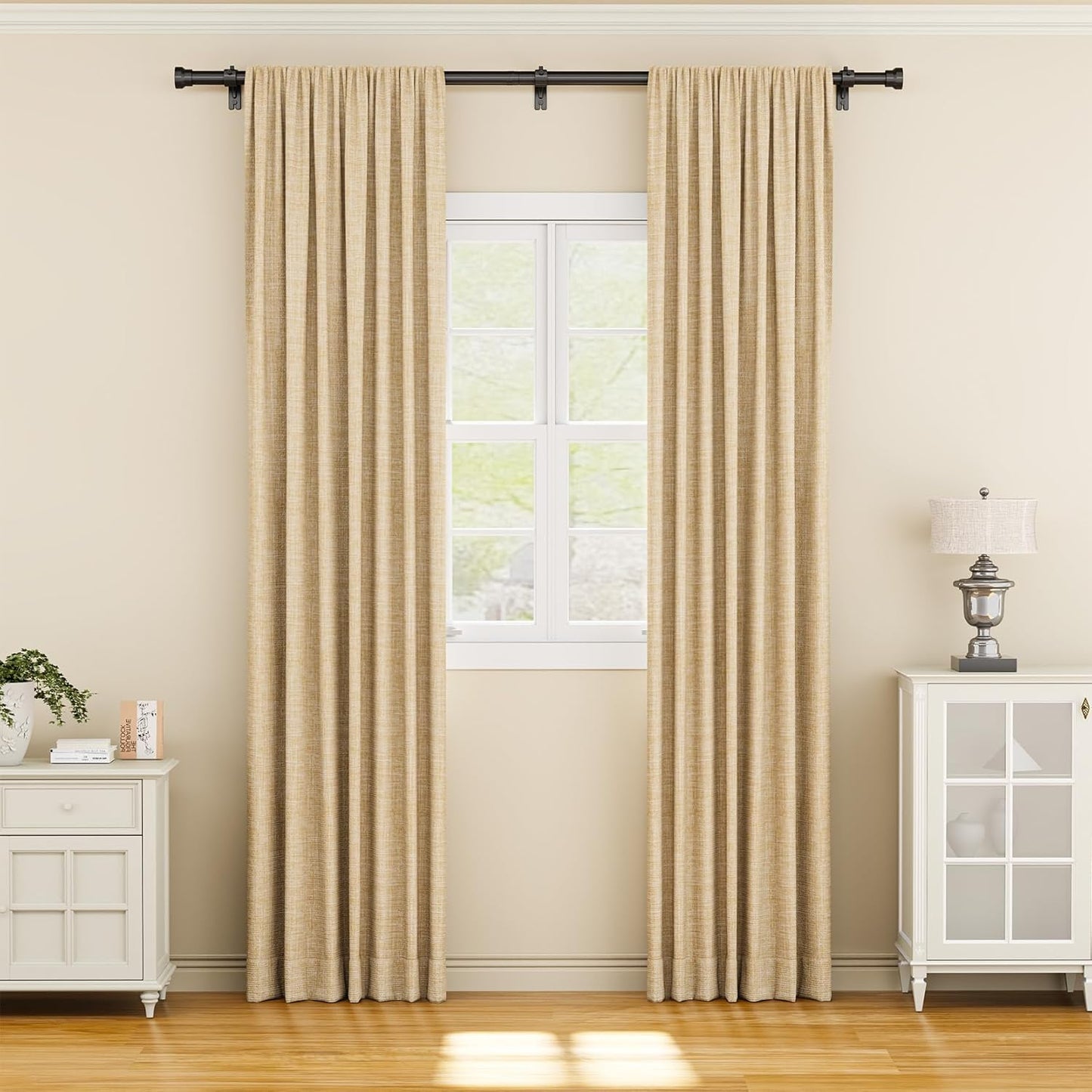 Yafex Curtain Rod 2 Pack 32-84 Inch, Heavy Duty 1 Inch Curtain Rod, Black Long Adjustable Window Treatment Rods, Modern Design, Easy Installation