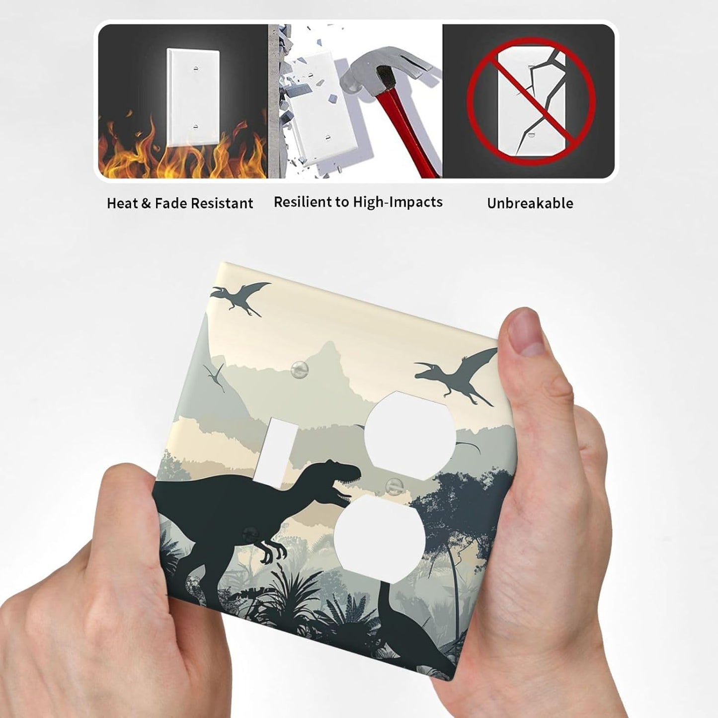 Wallplates Prehistoric World Dinosaur Cartoon Fores 1 Toggle 1 Duplex Switch Plate Electrical GFCI Faceplate Decorative Light Switch Covers for Kids Room Nursery Decor