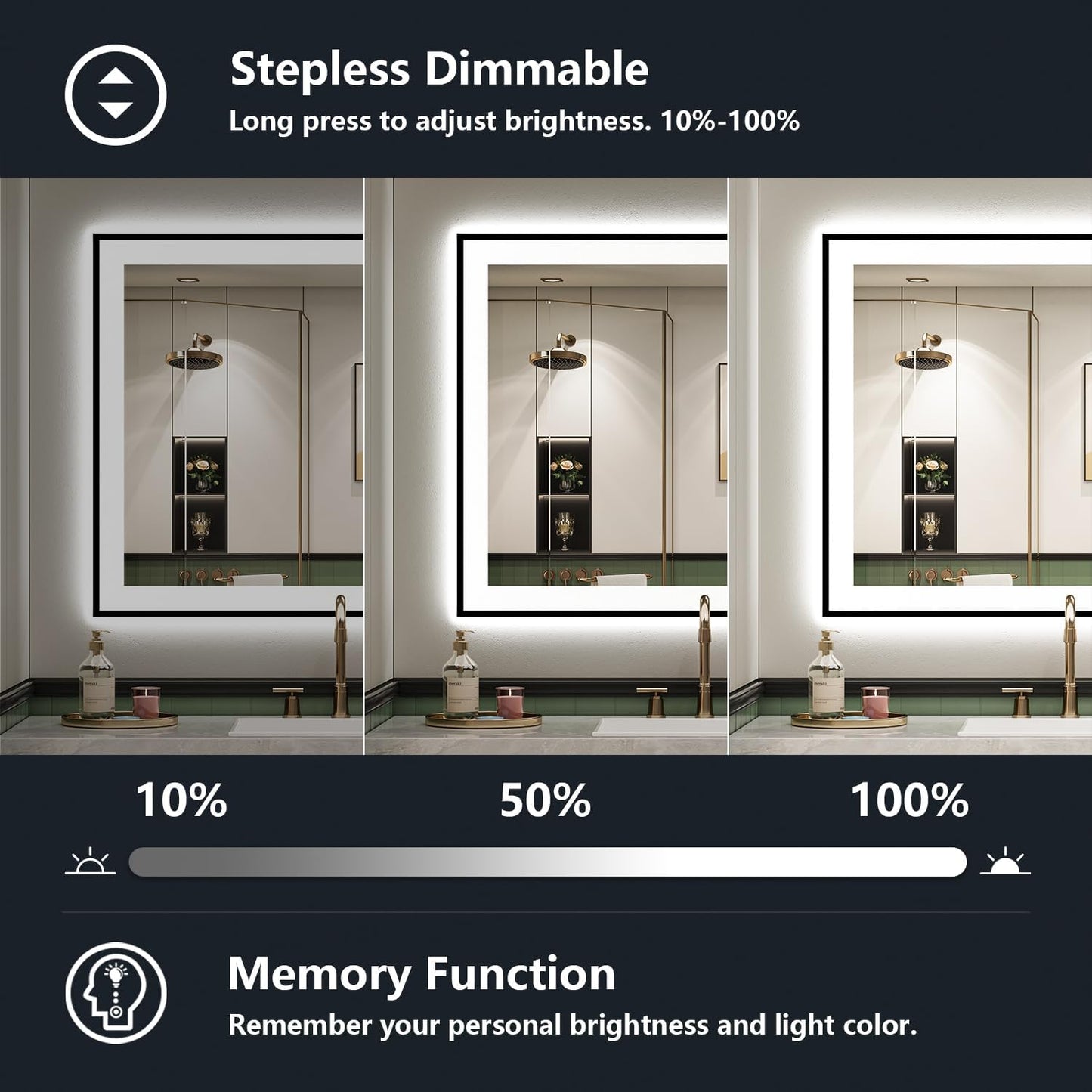 24x36 Inch LED Bathroom Mirror with Lights (Front Lit and Backlit) Black Framed Lighted Vanity Mirror for Bathroom Wall Dimmable Anti-Fog Memory Tempered Glass Horizontal/Vertical