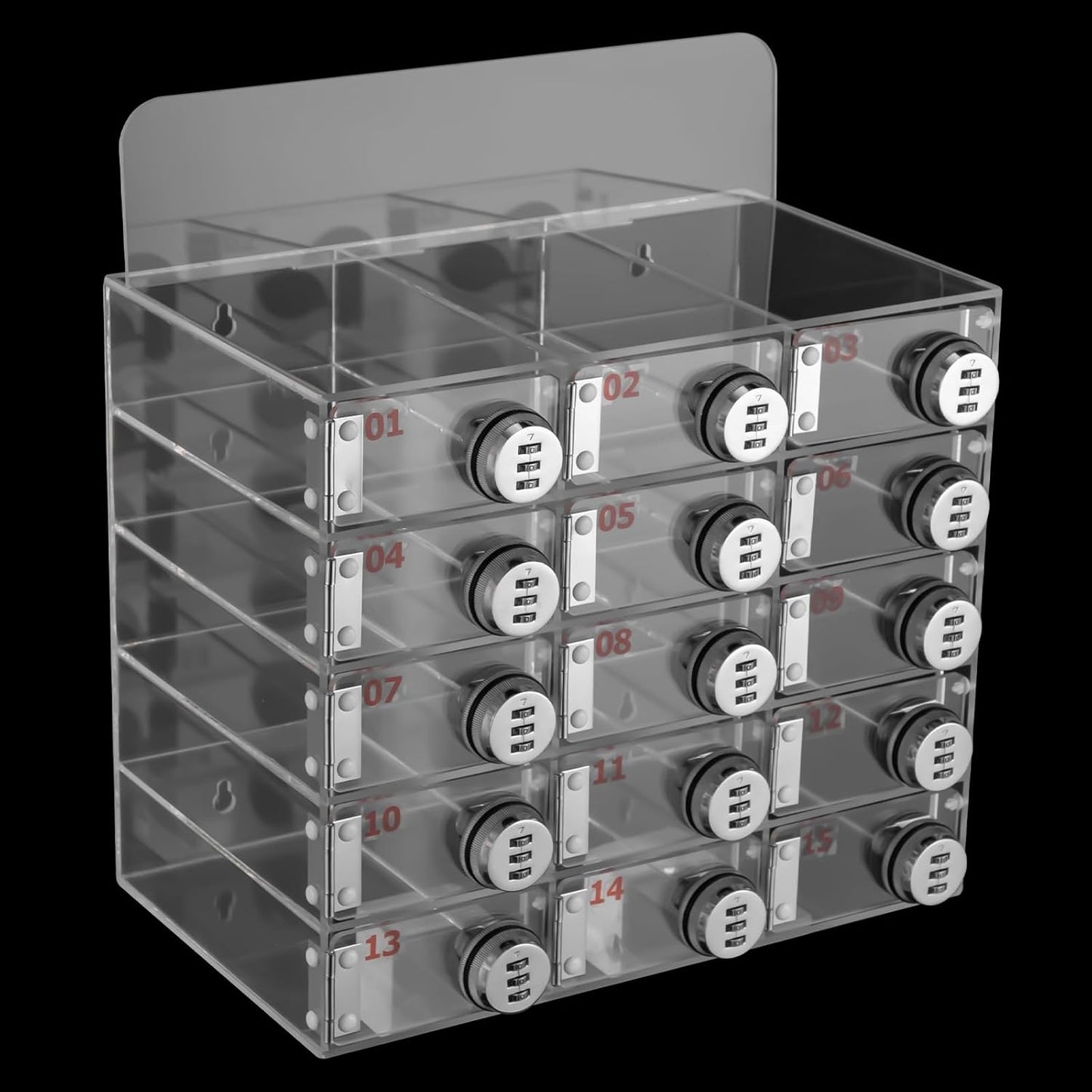 Cell Phone Locker Box 15 Slots Clear Acrylic Cell Phone Organizer Cabinet with Combination Locks Wall-Mounted Locking Cell Phone Storage Box for Classroom Office,Shool,Office (15 Slots, Acrylic)