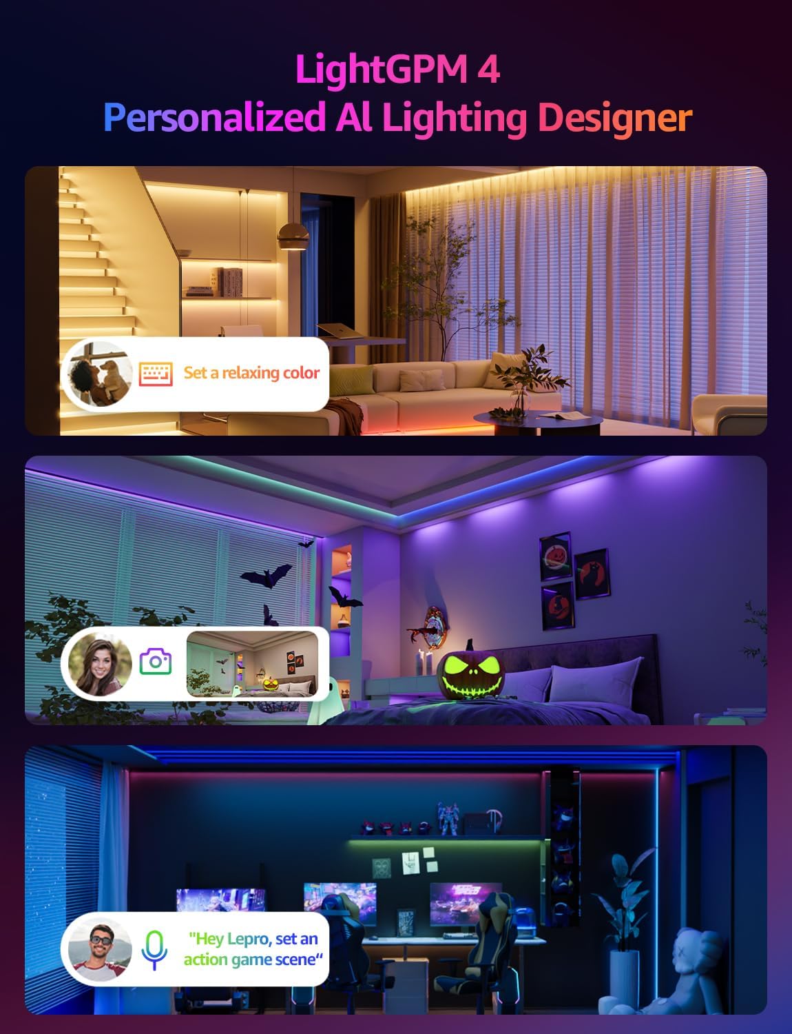Lepro SE1 AI Smart LED Strip Lights - 32.8ft RGB Color Changing Light Strips with APP Control, AI Generated Lighting, Music Sync, 2.4GHz Wi-Fi & Bluetooth LED Lights for Home Decor (No Remote)