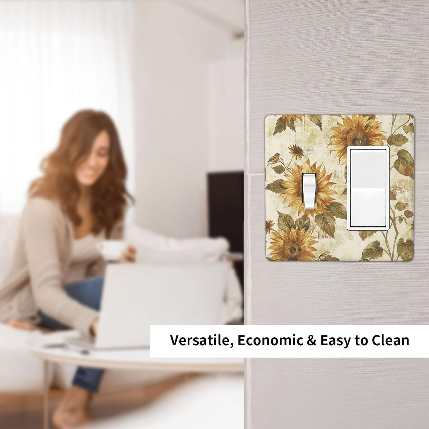 Outlet Covers Rustic Sunflower Floral Pattern 1 Toggle 1 Rocker Combination Decorative Wall Plate Electrical Switch Plates Light Switch Cover Plate for Bedroom Cabin Decor