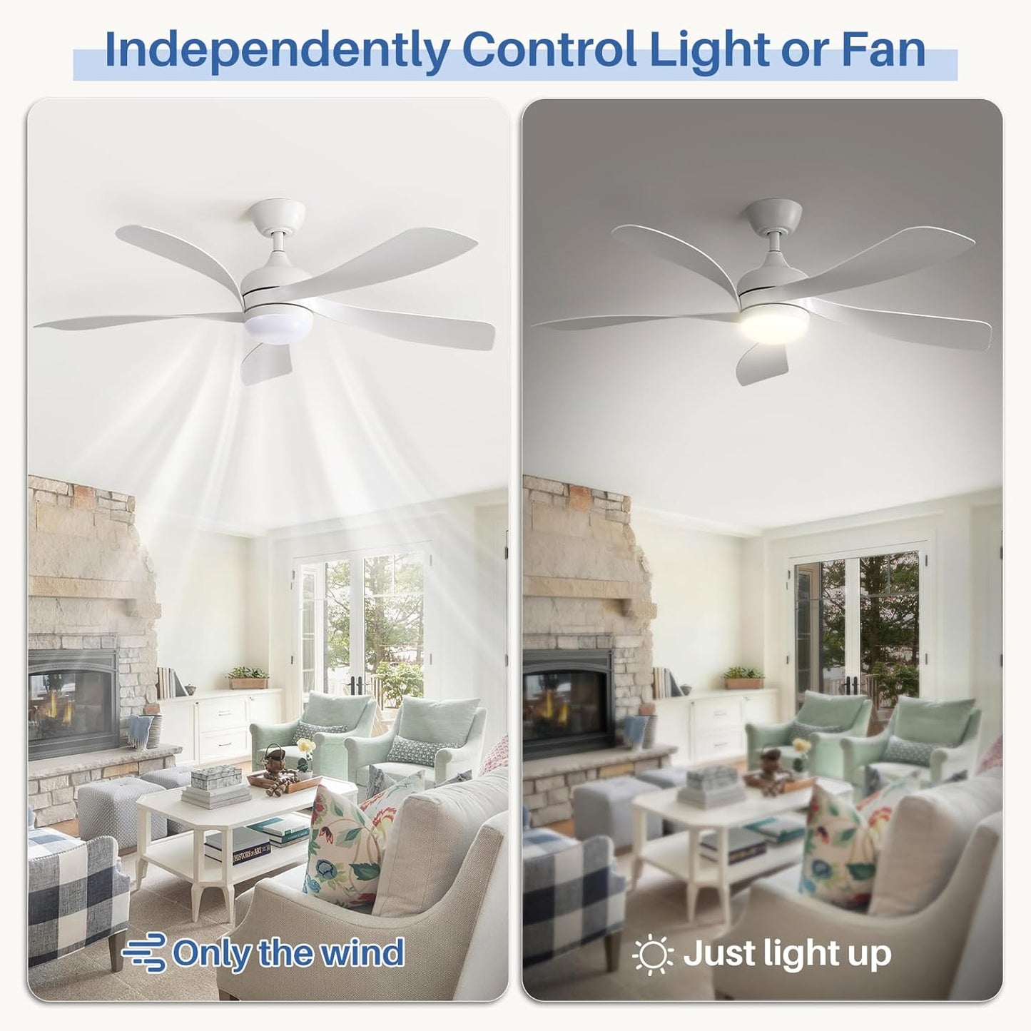 Sofucor 52" Smart Ceiling Fan, Indoor/Outdoor White Ceiling Fans with Lights and Remote, Works with Alexa/Google/App, 3-Color Light 6-Speed Timing Reversible DC Motor for Bedroom Living Room Patio