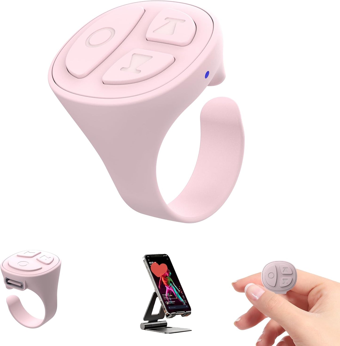 TikTok Scrolling Ring Bluetooth Camera Remote Control Page Turner for iPhone iPad Android Ebook Reading Scrolling Ring for iPhone TikTok (Pink Single Ring)
