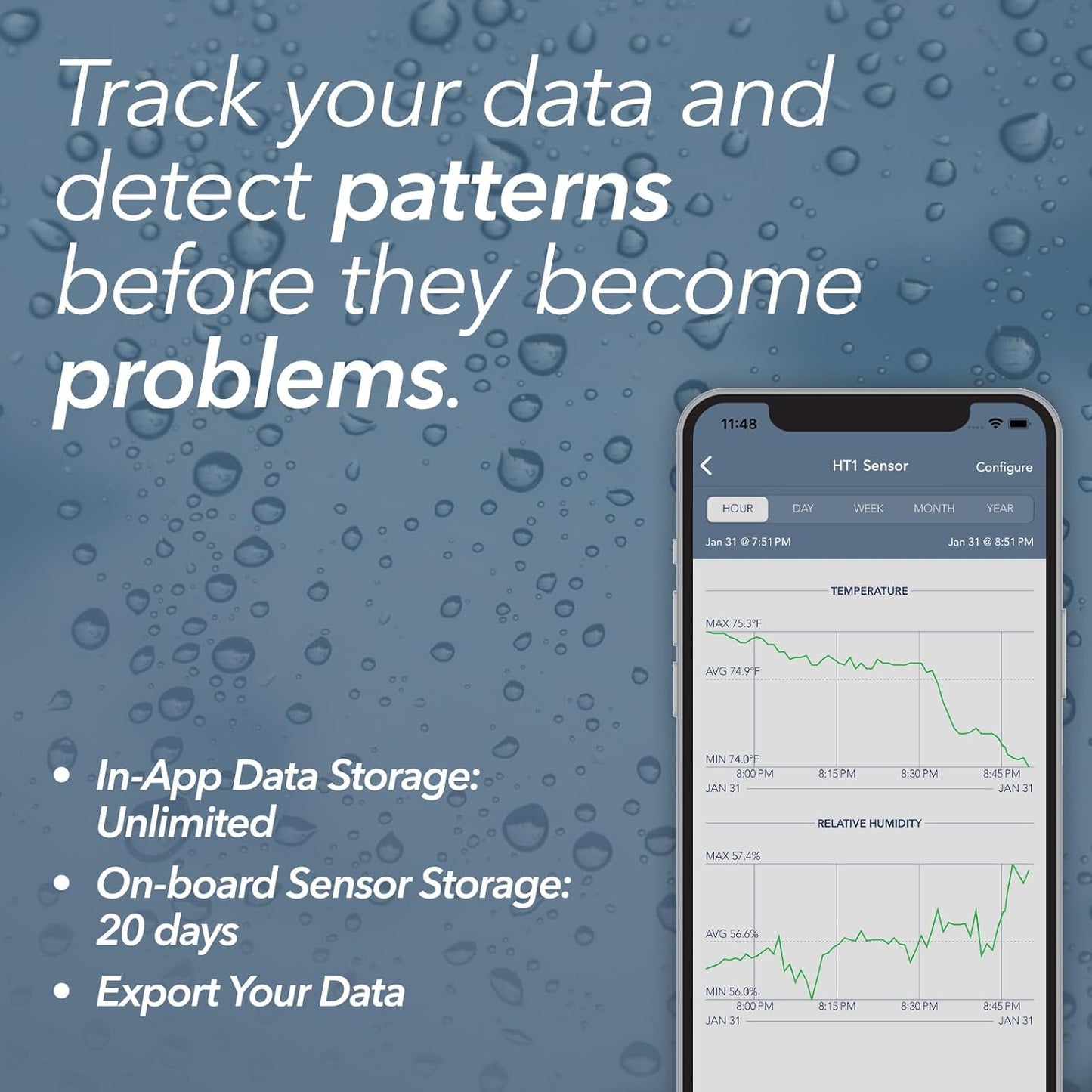 SensorPush HT1 Smart Temperature Sensor & Humidity Sensor - Thermometer & Hygrometer w/App Monitoring - Indoor/Outdoor Temperature and Humidity Monitor w/Heat Index for RV, Fridge & More