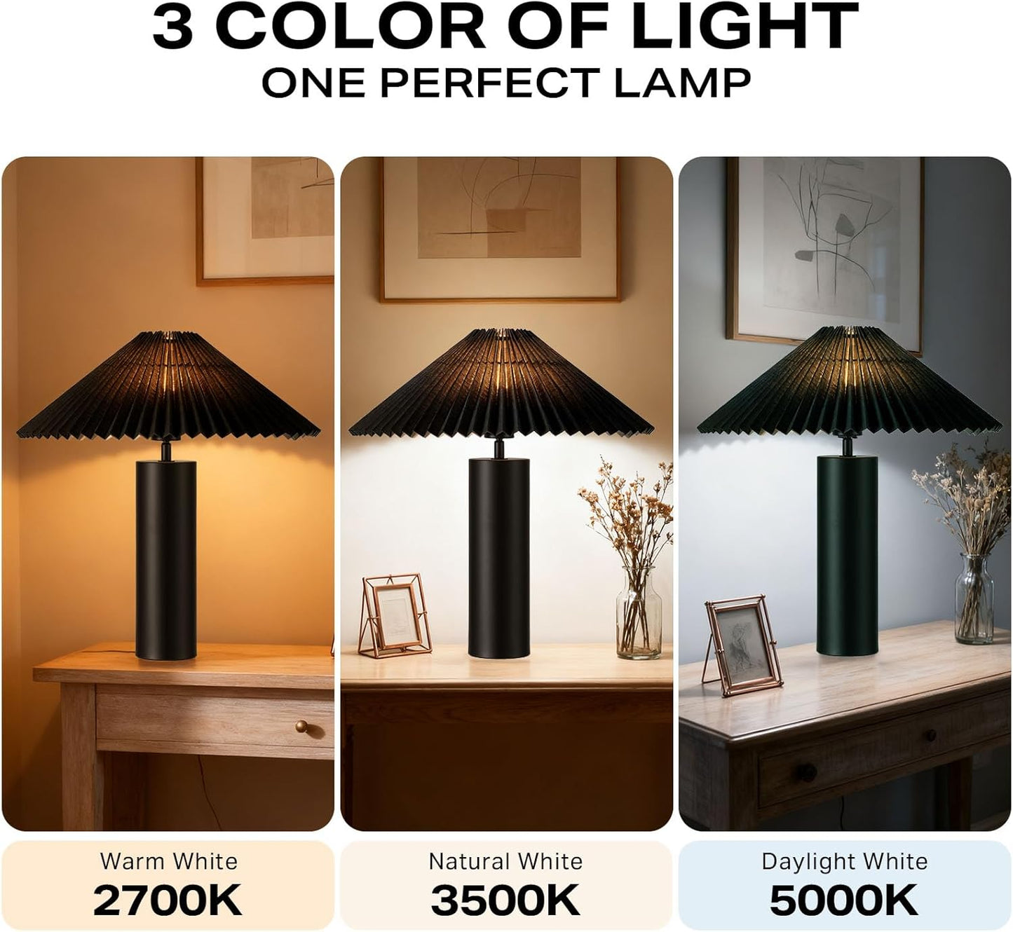 Modern Table Lamp with Metal Blade Lampshade and Cylindrical Base, E26 Bulb Compatible, Contemporary Accent Light for Living Room, Bedroom, Office (Black)