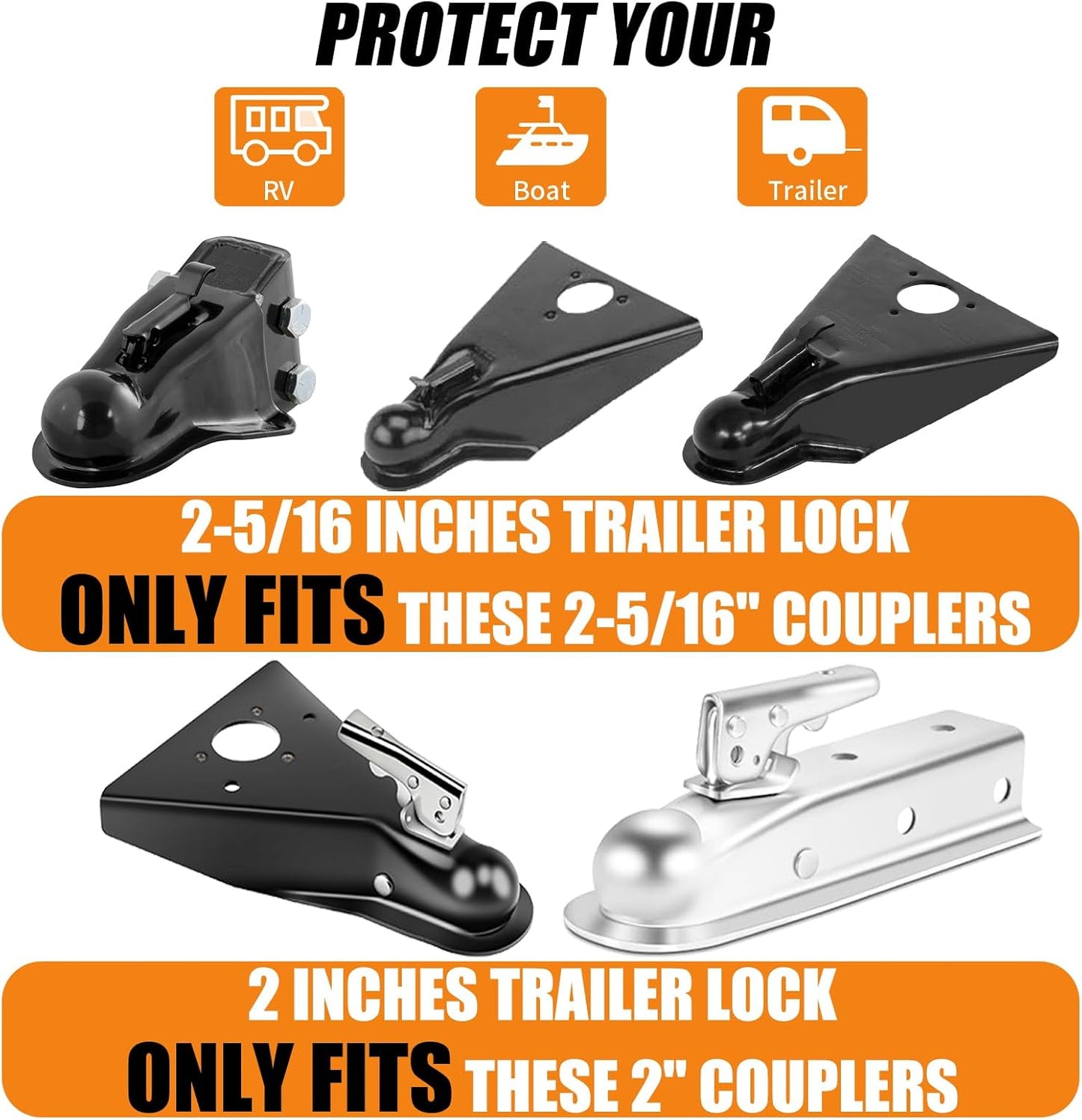 2" Heavy Duty Trailer Hitch Lock - Ball Coupler&Safety Chains Anti-Theft,Travel RV/Pop-Up Camper/Boat/Truck/Motorcycle/ATV/UTV/Flatbed/Cargo/Dump/Utility Trailer Tongue Lock Secure Design