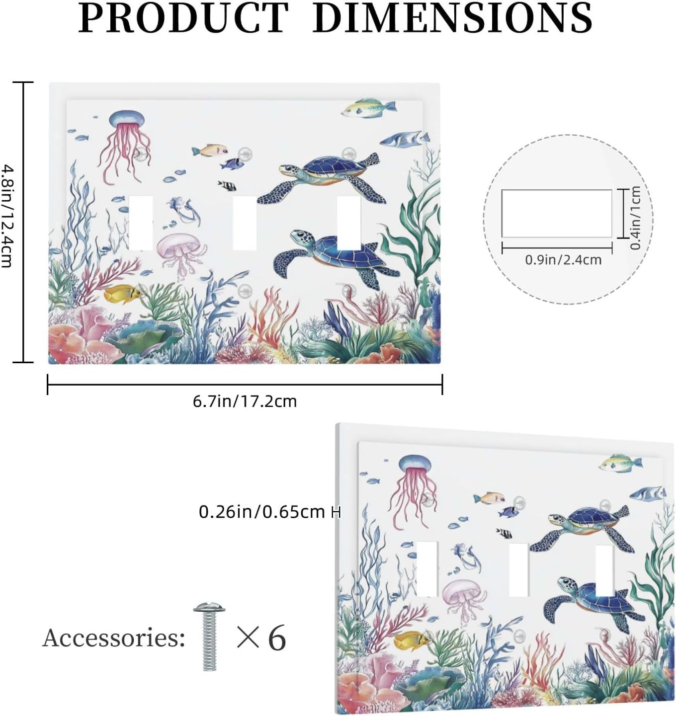 Blue Sea Turtle Ocean Fish Octopus Coral Decorative Switch Plates 3 Gang Wall Plate Triple Toggle Light Switch Cover Faceplate Electrical Wall Panels For Bathroom Kids Room Decor