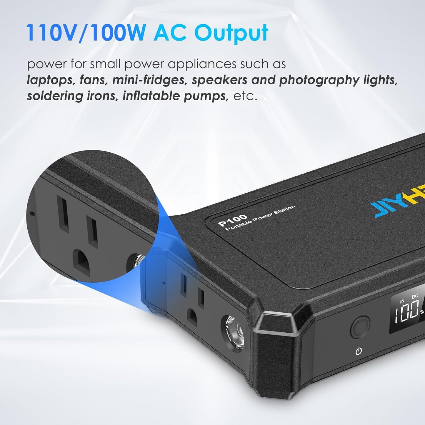JIYHF Portable Power Bank with AC Outlet - 99.9Wh Backup Battery, 100W AC & 65W USB-C PD Fast Charging Ideal for Outdoor Work, Compatible with iPhone16/15 Series, iPad, MacBook, Laptop
