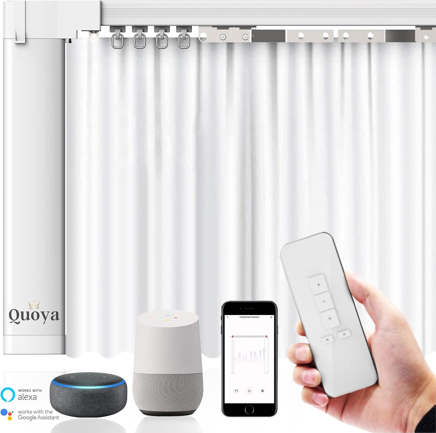 QUOYA QL600 Smart Electric Curtain Track, Motorized motor, Adjustable track length, compatible with Alexa, google, Siri, Apple Watch