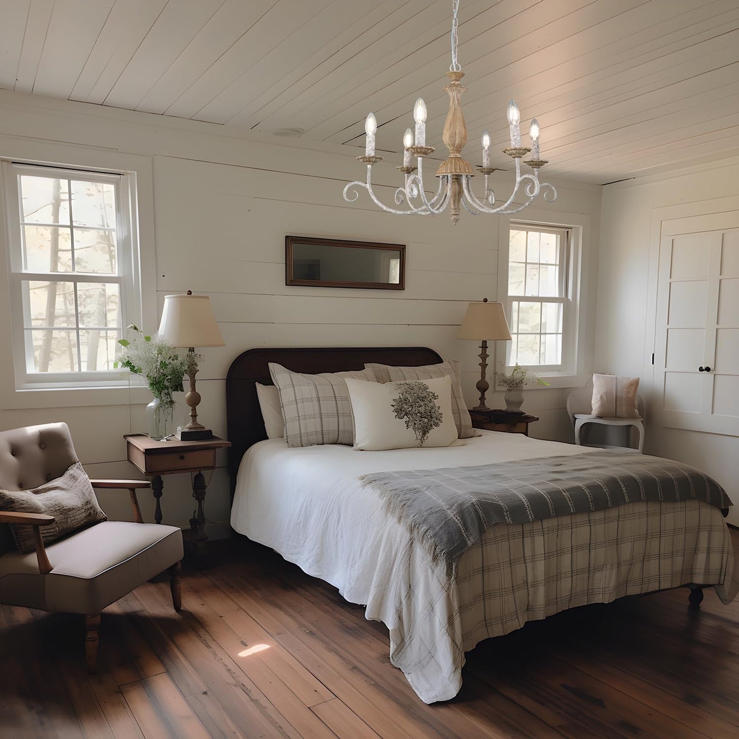 French Country Chandelier,6-Light Farmhouse Vintage Antique Brown Metal Chandelier Pendant Light Fixtures for Kitchen Island Dining Room Living Room Foyer Entryway Office