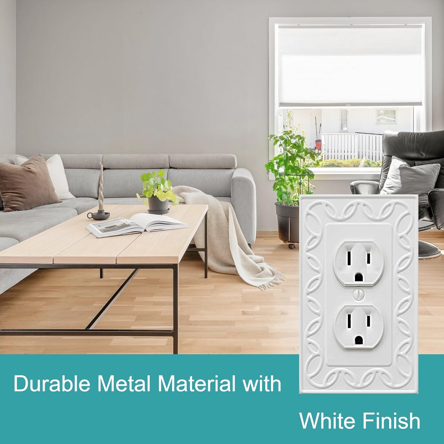 Single Duplex Outlet Cover Plate, 4-Pack White NovaBloom Metal Wall Plate 1 Gang, Light Switch Cover, for Receptacle Light Switch, Switch Cover Decorative Wallplate, Durable