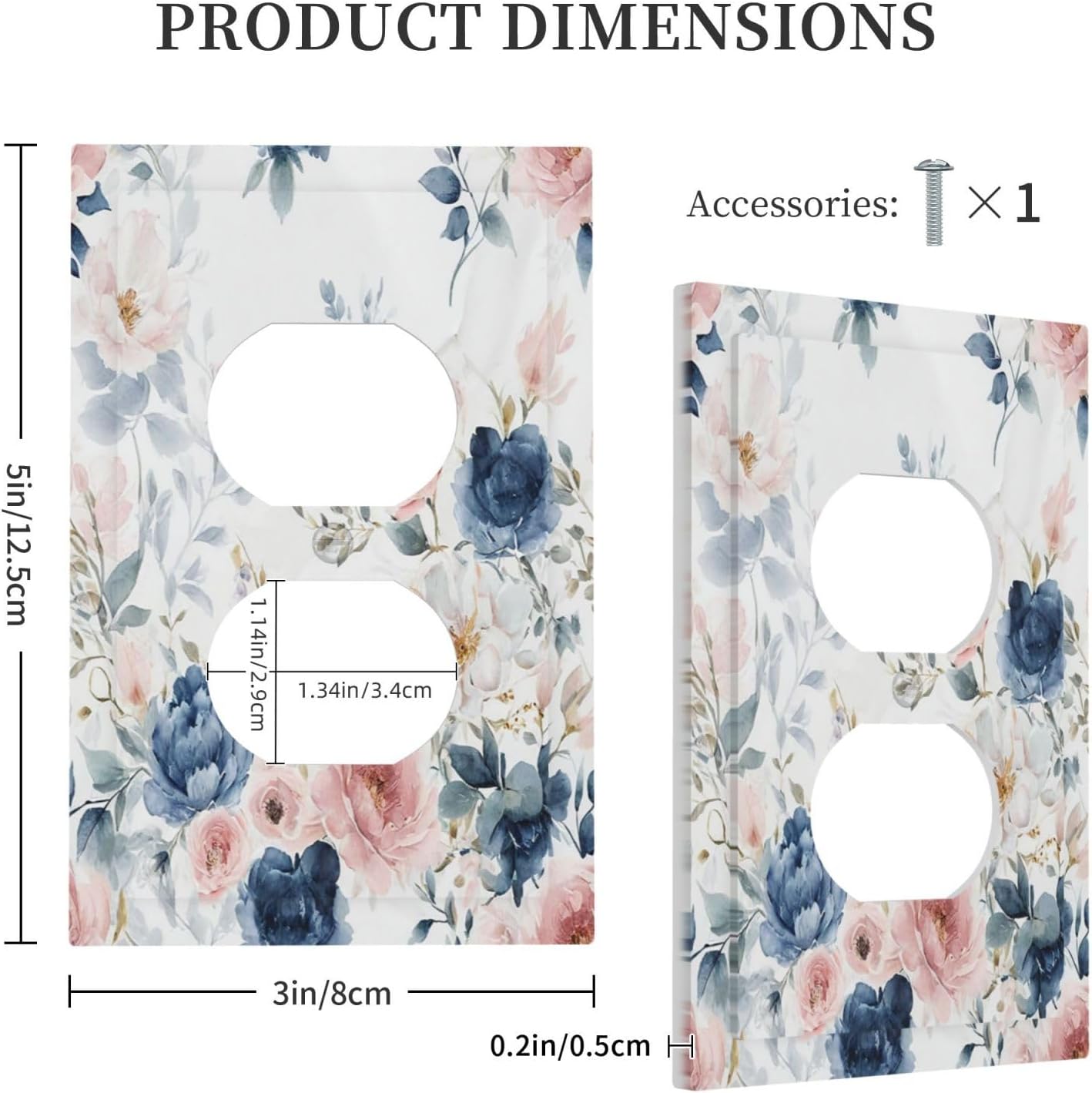Elegant Watercolor Pink Blue Flowers Floral 1 Gang Duplex Receptacle Switch Wall Plate Decorative Switchplate Outlet Covers Electrical Plug Cover Faceplate for Bathroom Home Decor 5 X 3 IN