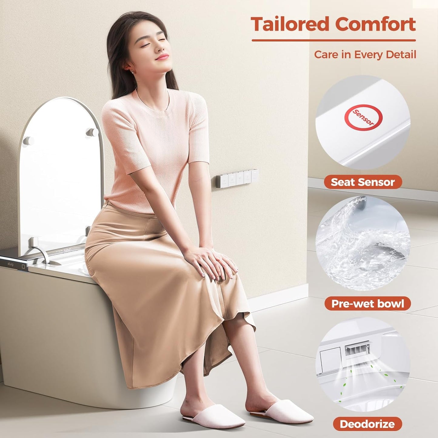 Smart Toilet with Bidet Built in,One Piece Bidet Toilet,Japanese Toilet for Bathroom with Remote Control,Modern Elongated Toilet with heated toilet seat,bidet warm water,Foot Sensor Operation