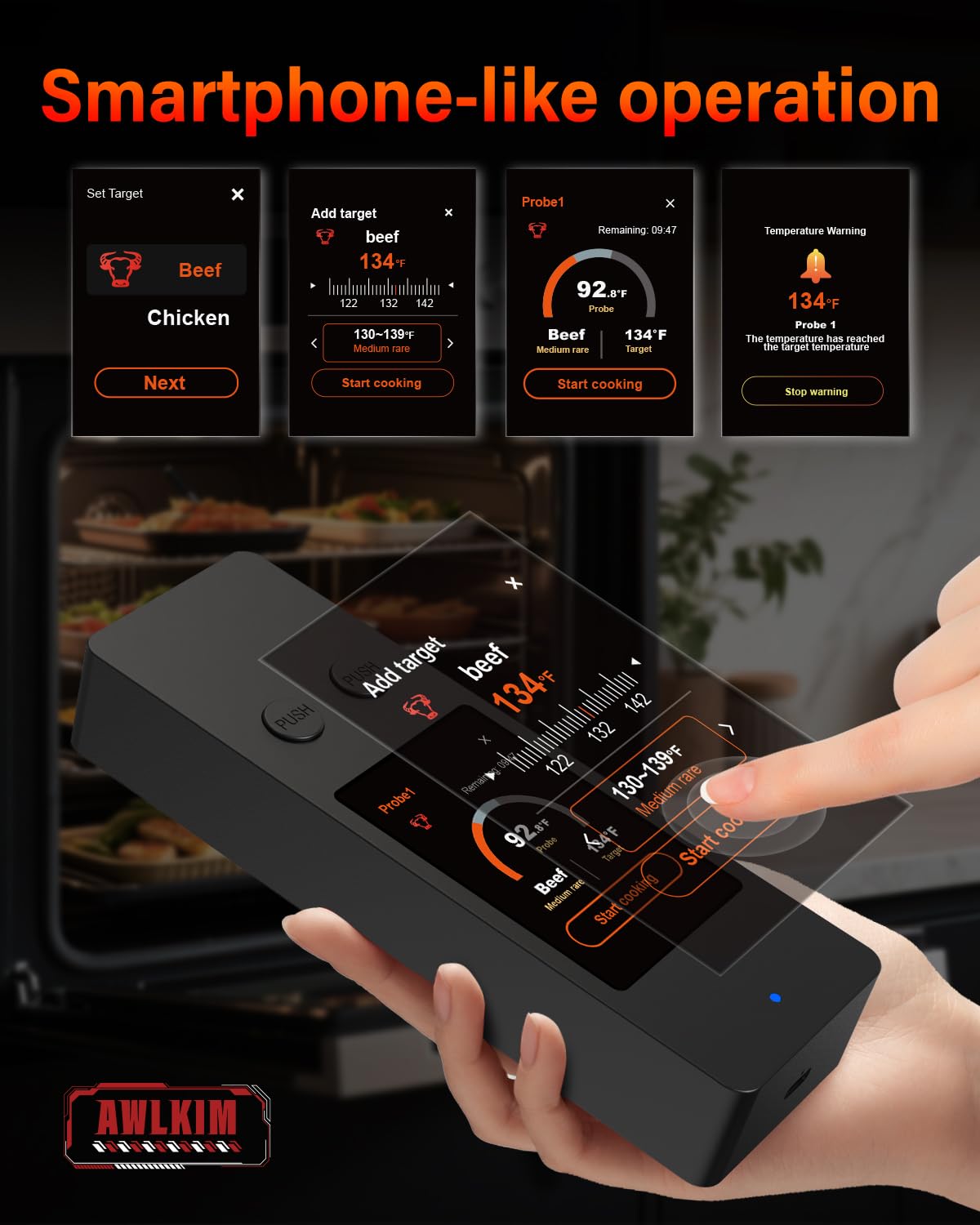 Bluetooth Wireless Meat Thermometer with App, Touch Screen, Audible Alarm, 2 Probes, 800ft Range & Rechargeable Base, Kitchen Food Thermometer for Cooking, BBQ, Smoker | Stocking Stuffers for Men